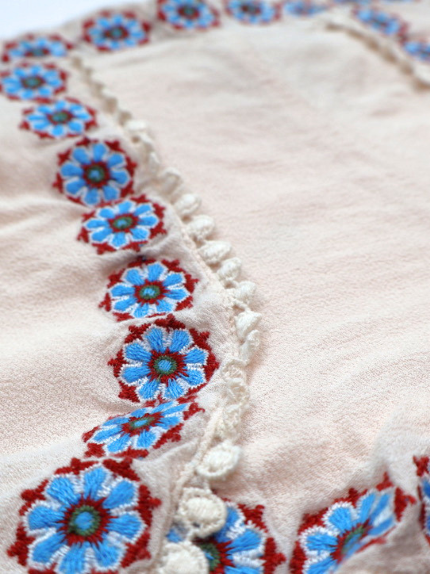 Blue Rain Embroidered Boho Shorts – Statement Trim | Size Small