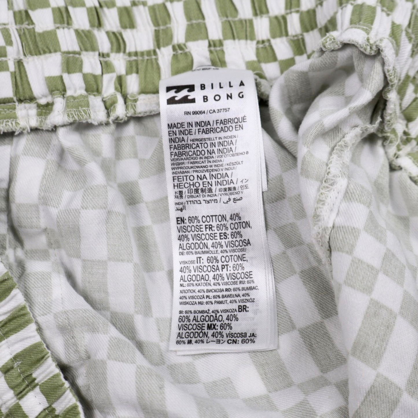 Billabong Checkerboard Drawstring Shorts – Green & White – Women's Size Large