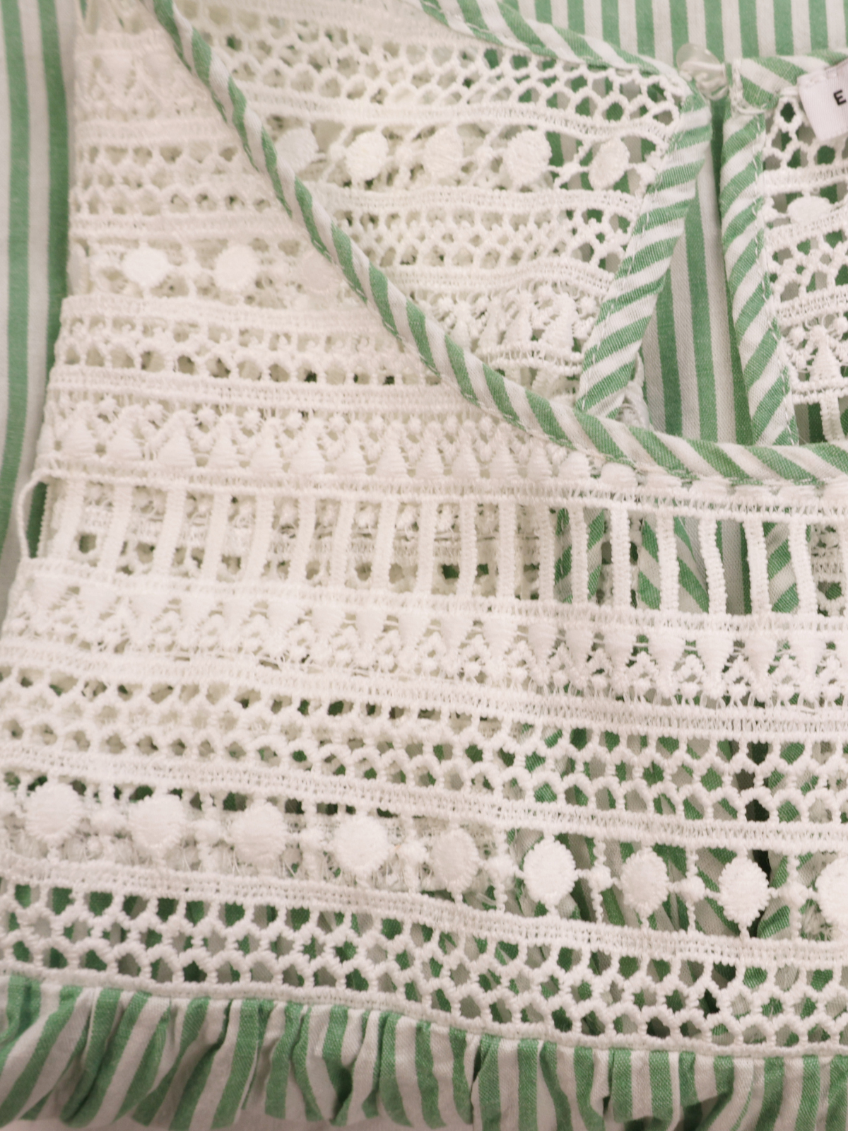 English Factory Green Stripe Blouse Size M | Lace Detail Boho Top | Feminine Statement