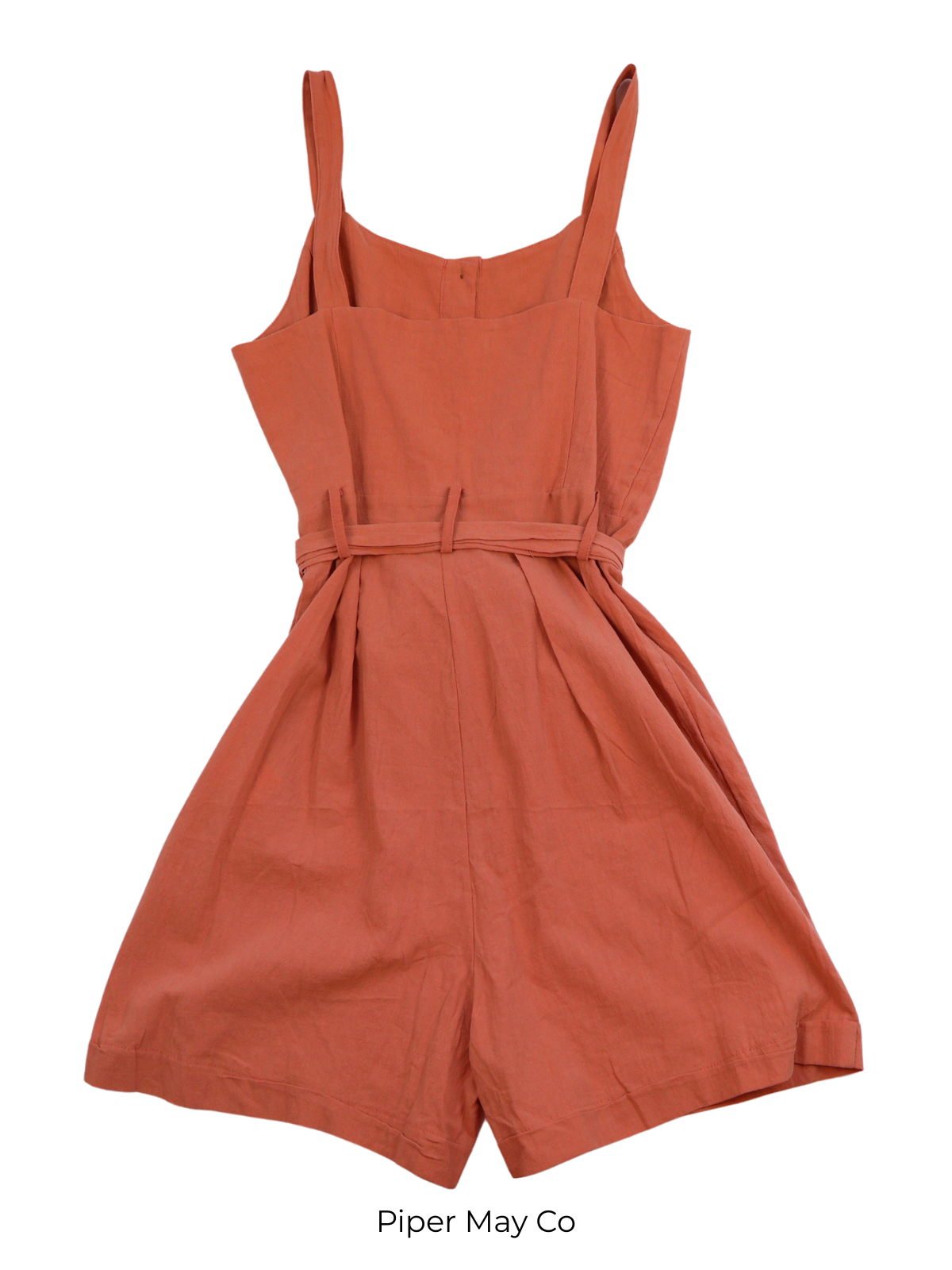 Pink Flare Burnt Orange Tie-Waist Romper – Effortless Summer Staple (Size Medium)