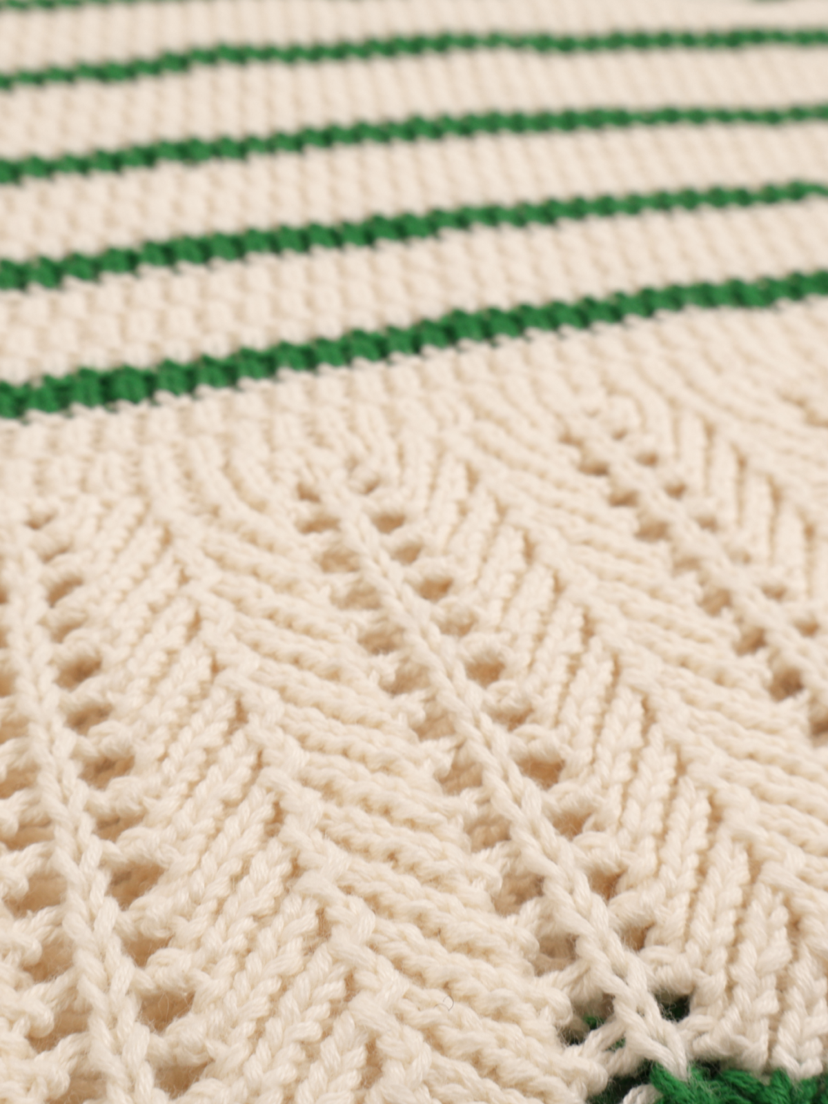 Böhme Crochet Knit Sweater Top Size L | Cream & Green Striped Scalloped Hem