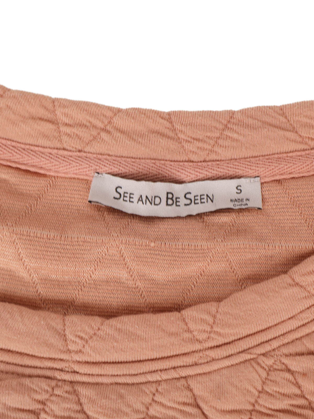 See and Be Seen Quilted Colorblock Top Small Pink Brown Puff Sleeve