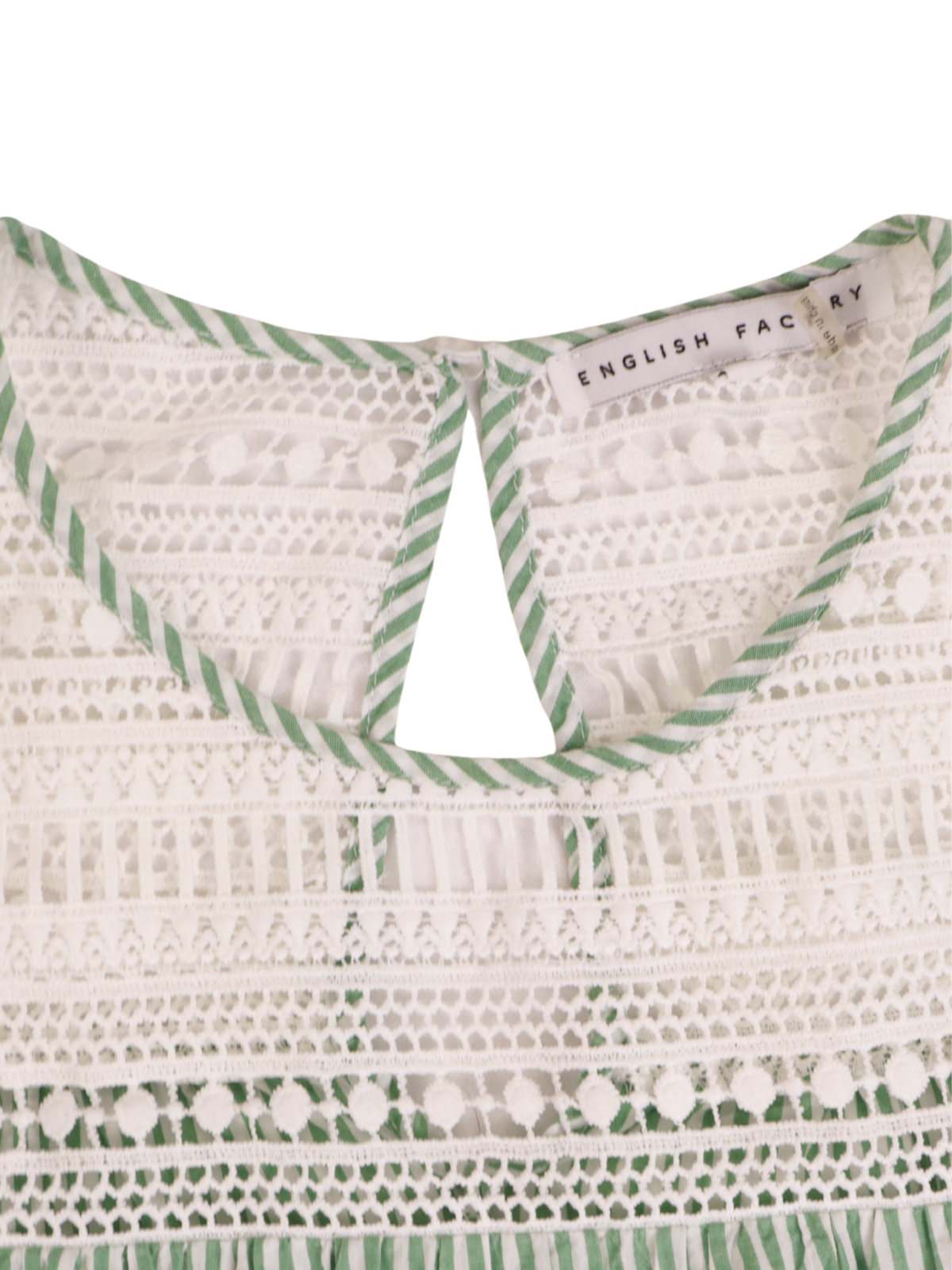 English Factory Green Stripe Blouse Size M | Lace Detail Boho Top | Feminine Statement