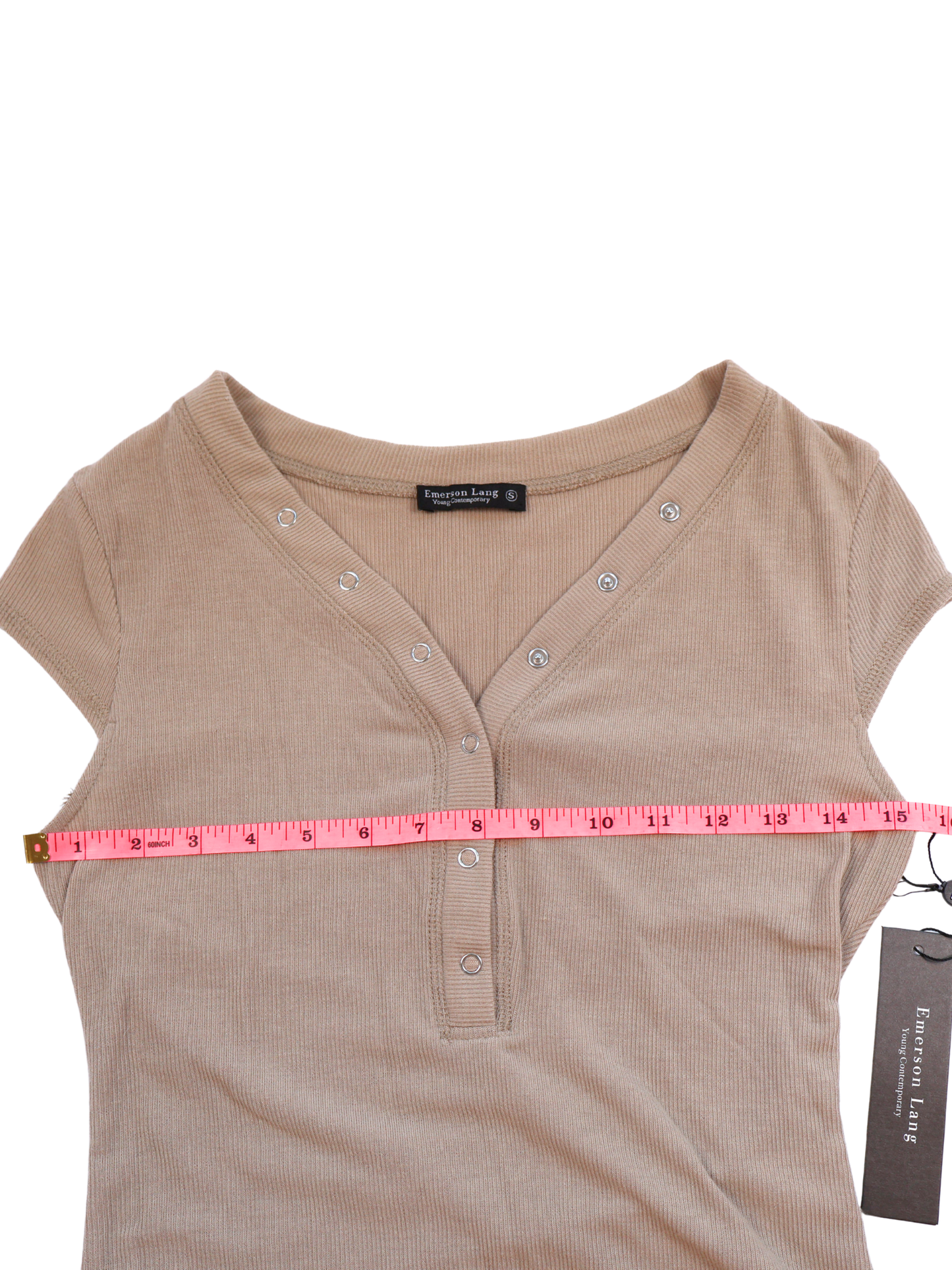 Emerson Lang Ribbed Henley Tee – NWT | Minimalist Essential | Size Small