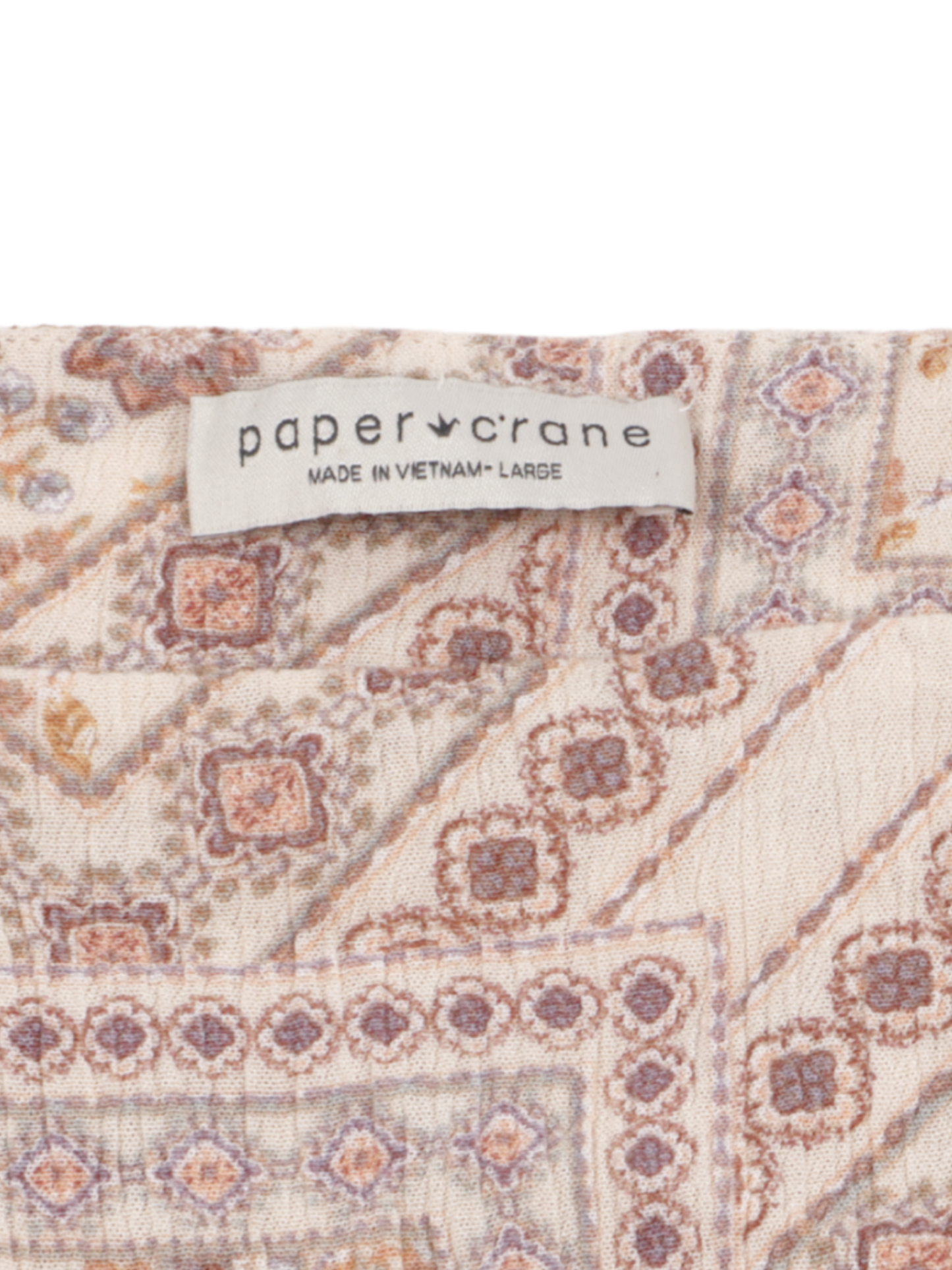 Paper Crane Boho Printed Blouse – Soft Feminine Peasant Top (Size Large)