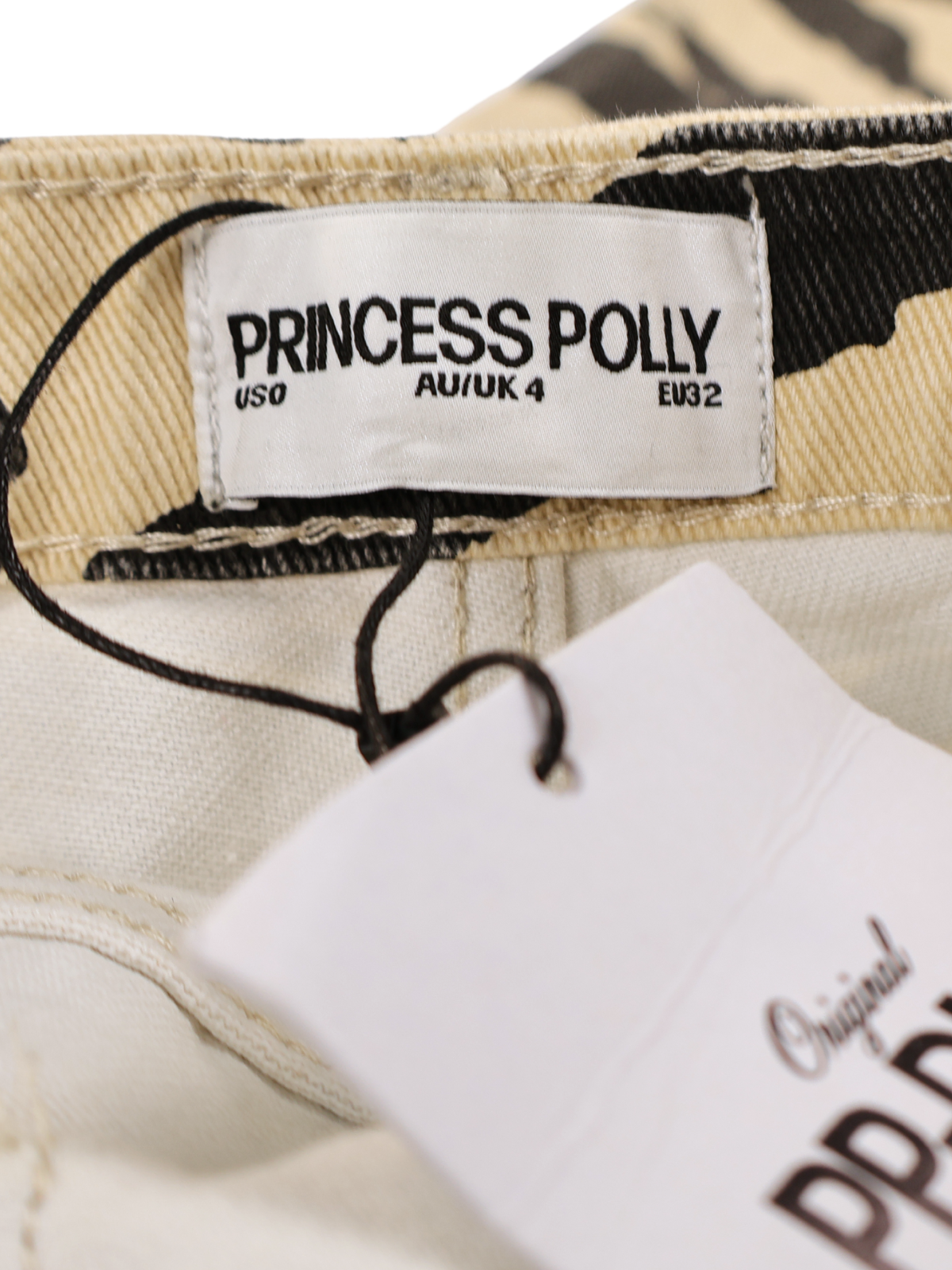 Princess Polly Ramos Tiger Print Low Rise Jeans Size 0 NWT Wide Leg Cotton Denim