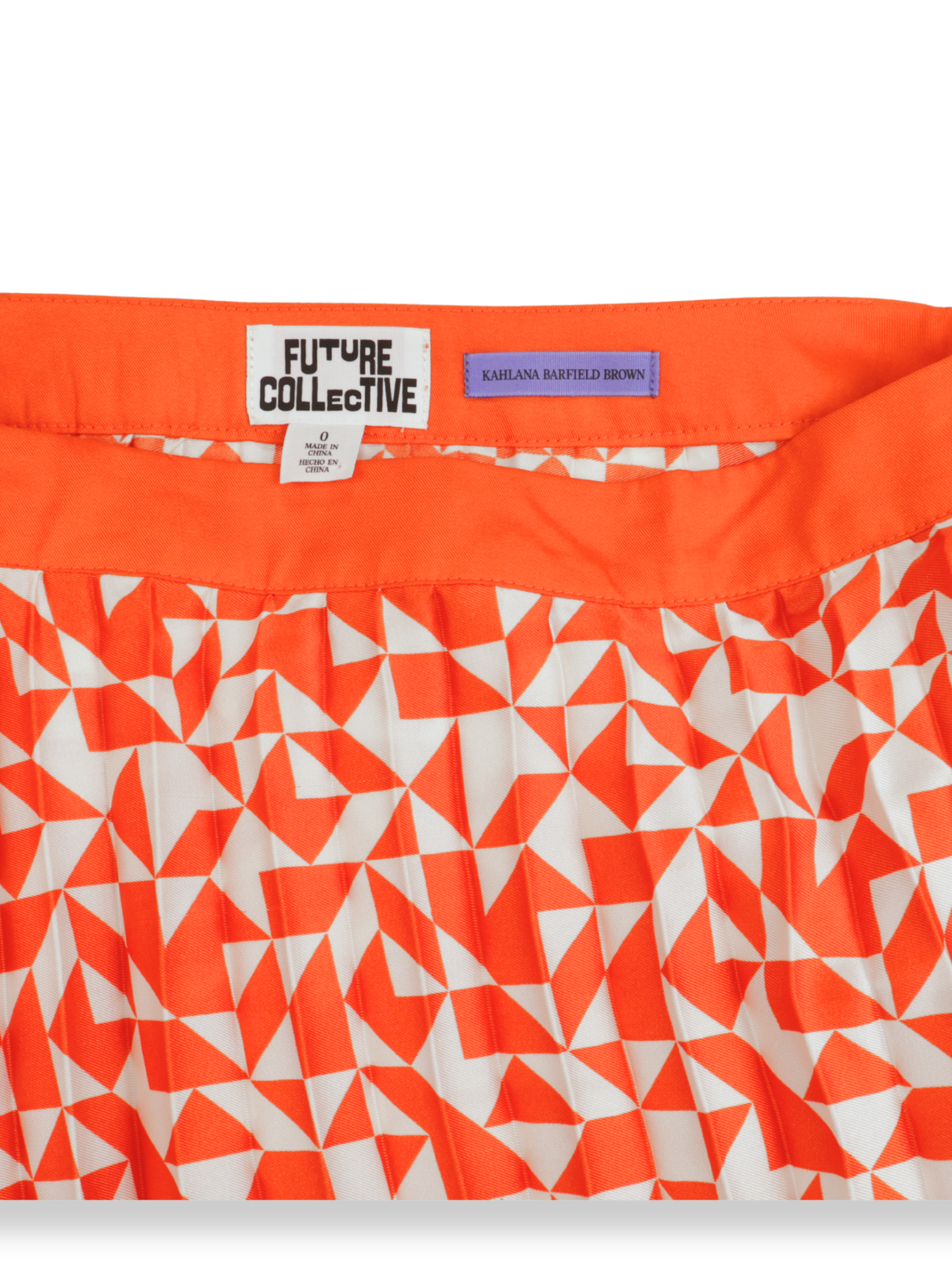 Future Collective Midi Skirt Size 0 | Orange Geometric Print Flowy Statement Skirt