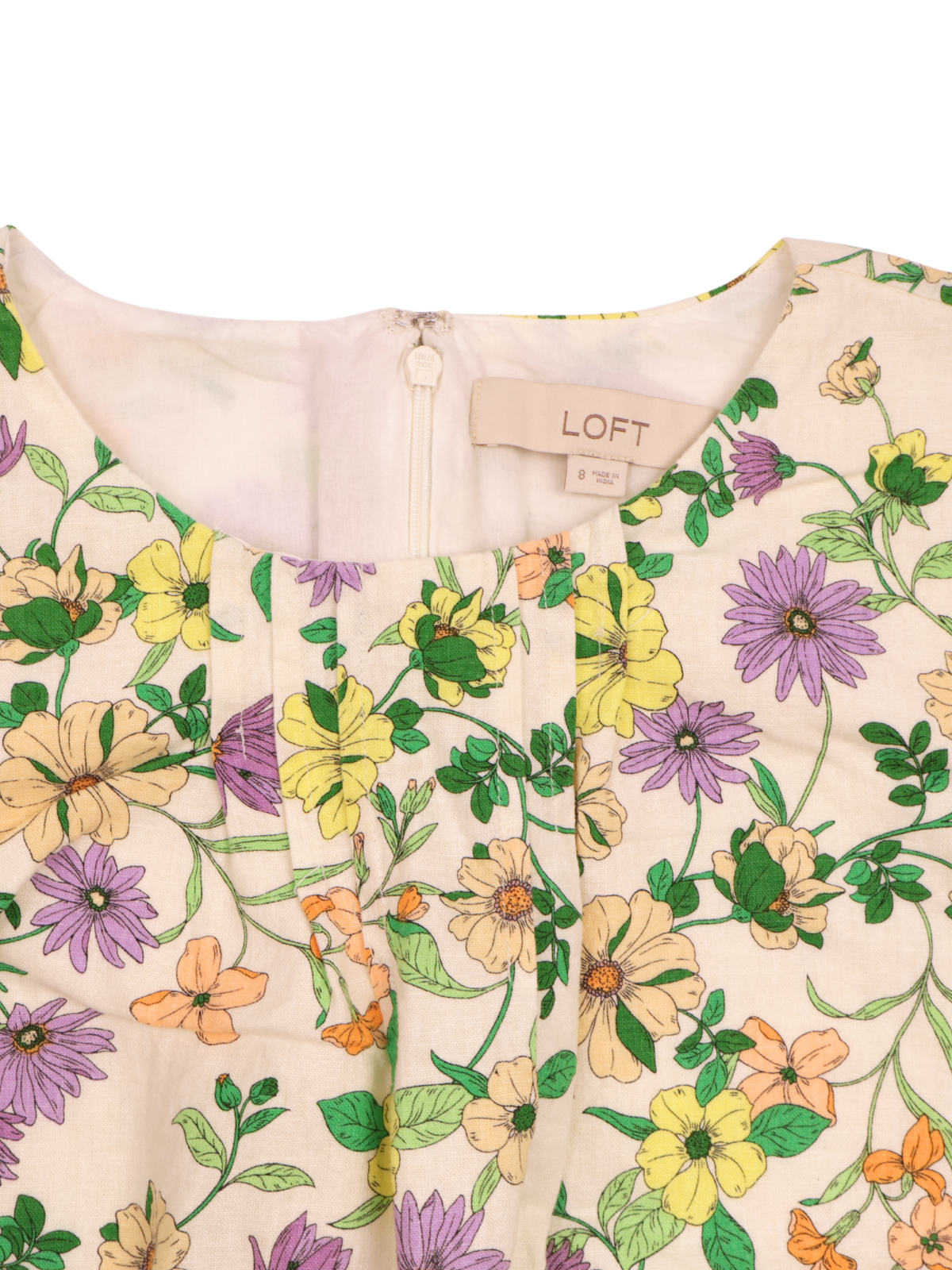 LOFT Floral Linen Blend Shift Dress | Long Sleeve | Spring Print | Size 8