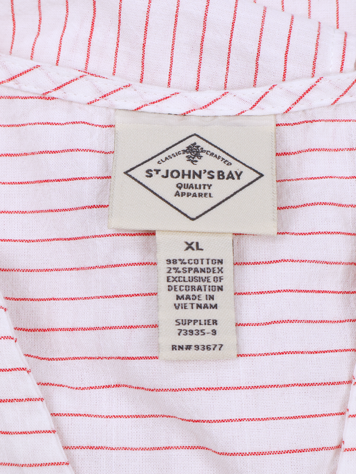 St. John’s Bay White Red Stripe Pom Trim Blouse Size XL Coastal Boho Top