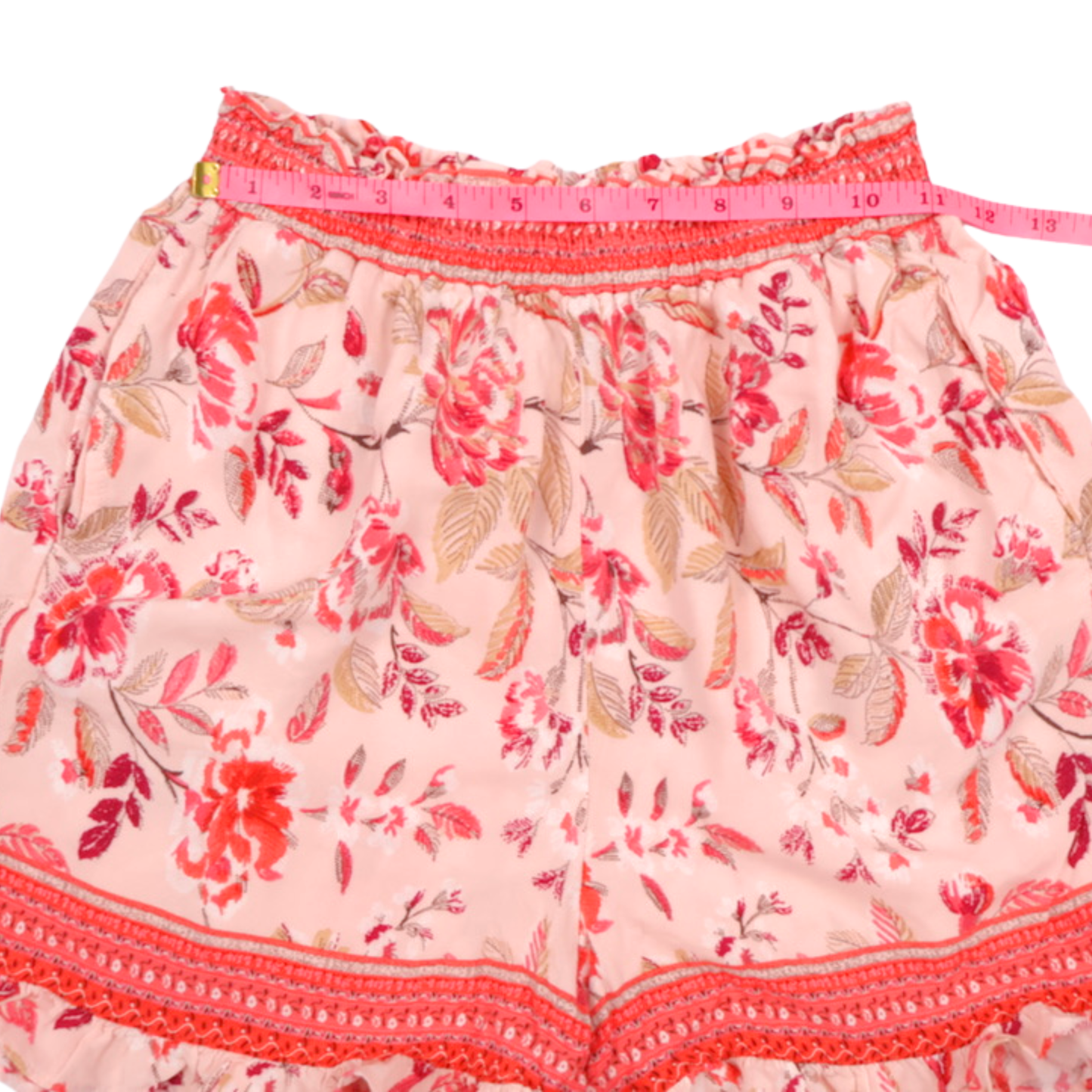 Blue Rain Floral Ruffle Shorts | Romantic Boho Elastic Waist | XS