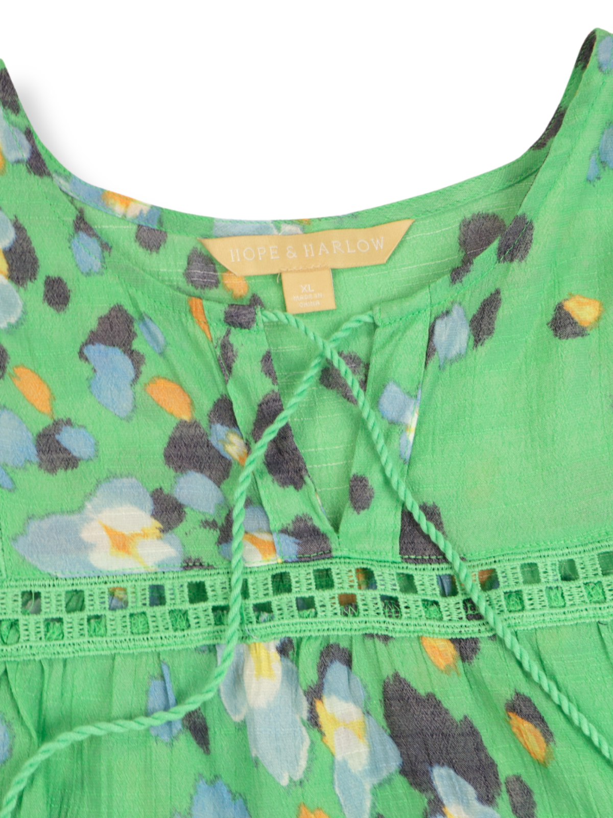 Hope & Harlow Green Floral Blouse XL | Boho Lightweight Top | Statement Print