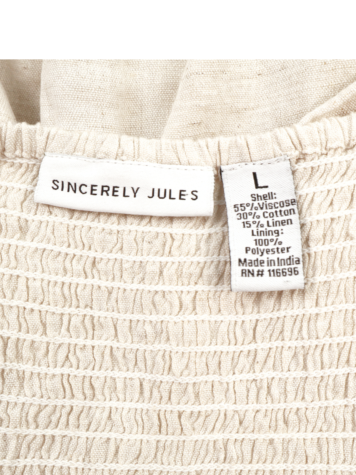 Sincerely Jules Oatmeal Linen Blend Dress – Neutral Boho Long Sleeve Mini (Size L)