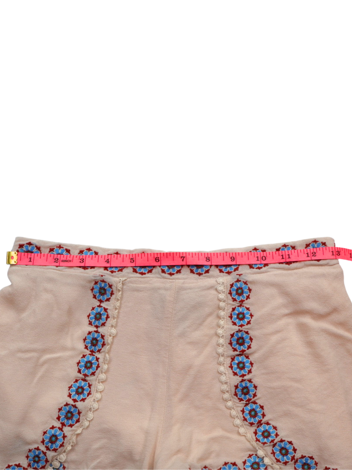 Blue Rain Embroidered Boho Shorts – Statement Trim | Size Small