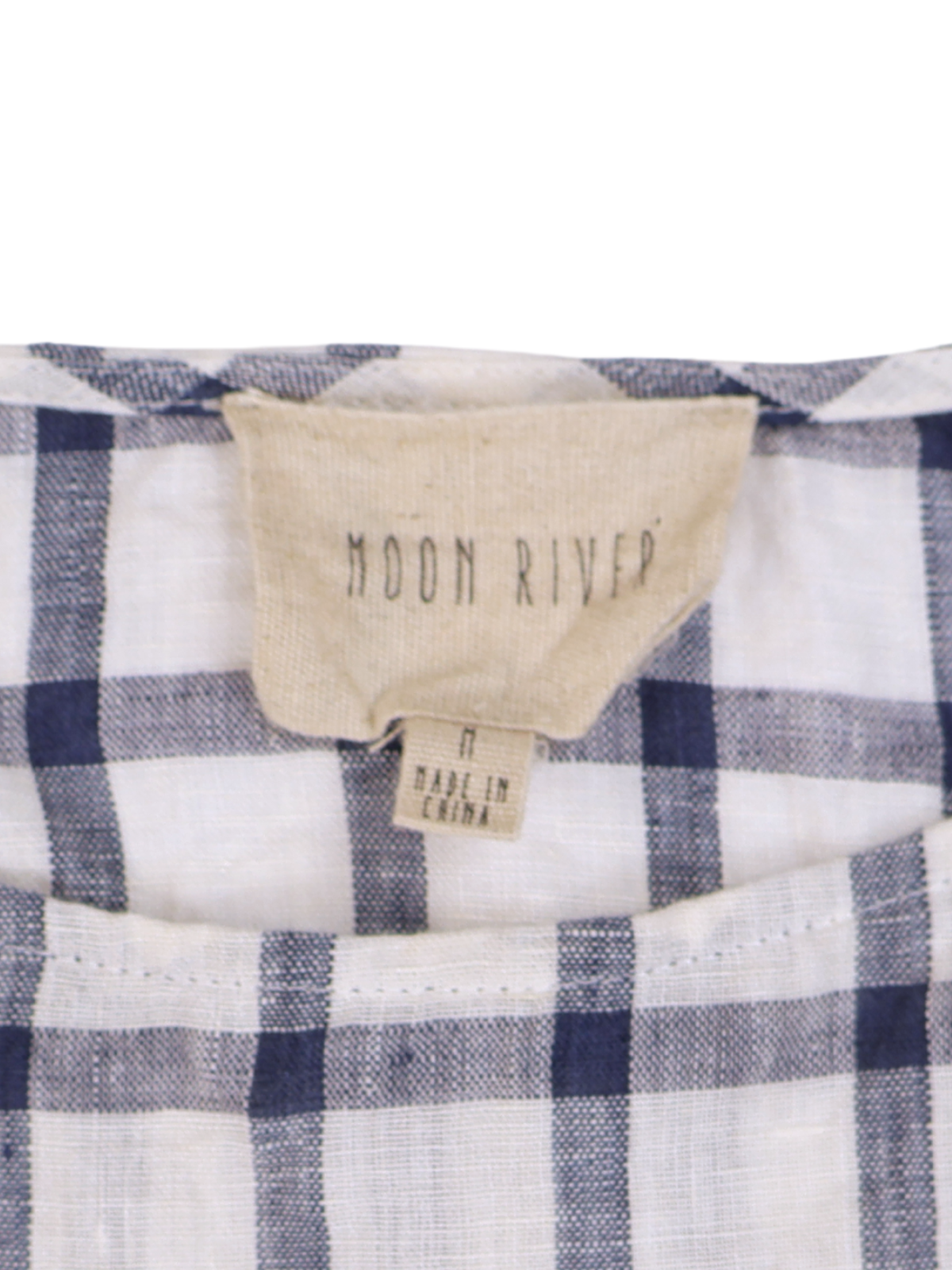 Moon River 100% Linen Plaid Tie Back Crop Tank Top Medium Blue White Coastal