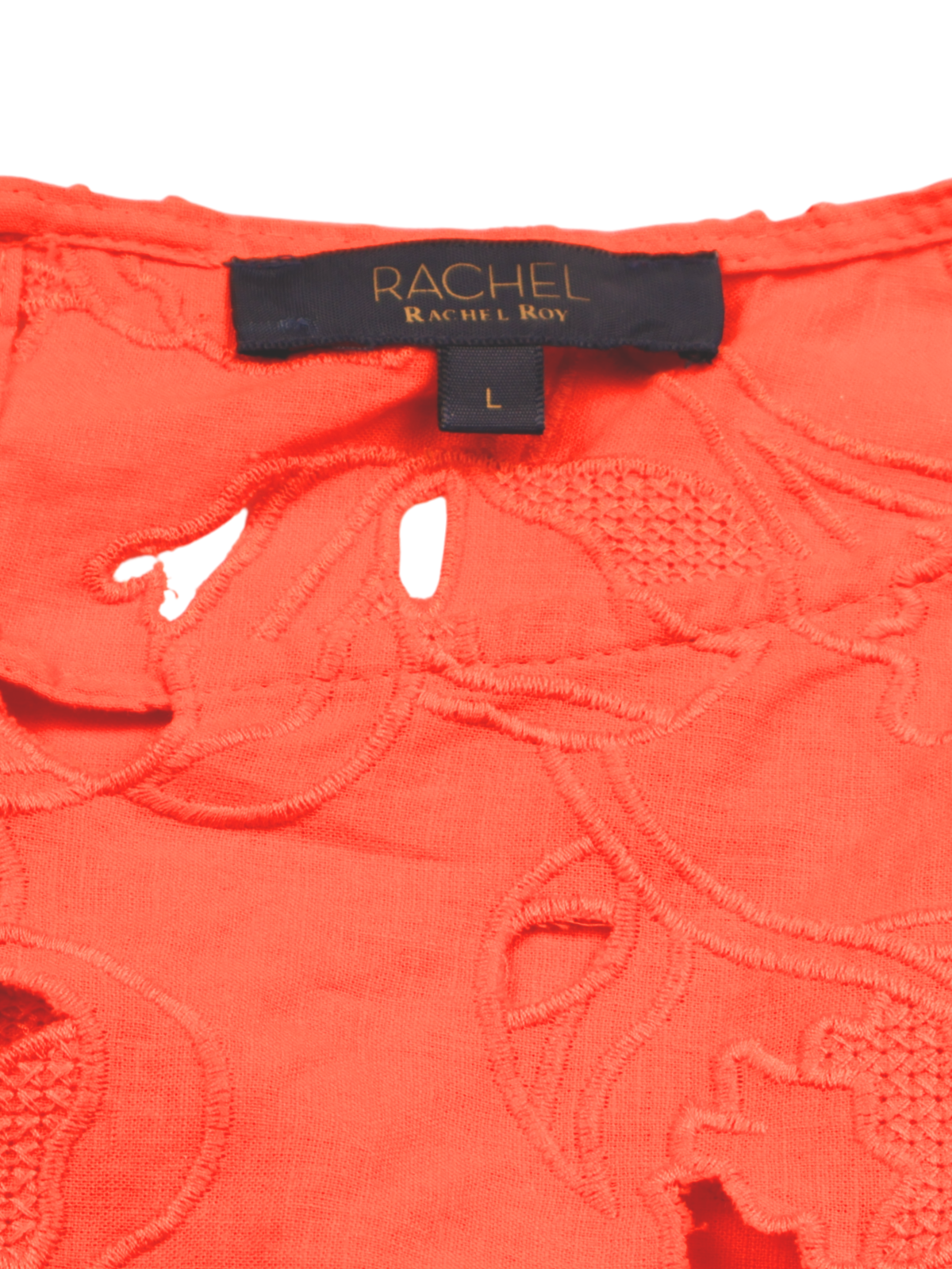 Rachel Roy Tangerine Embroidered Crop Blouse | Button Front | Size Large