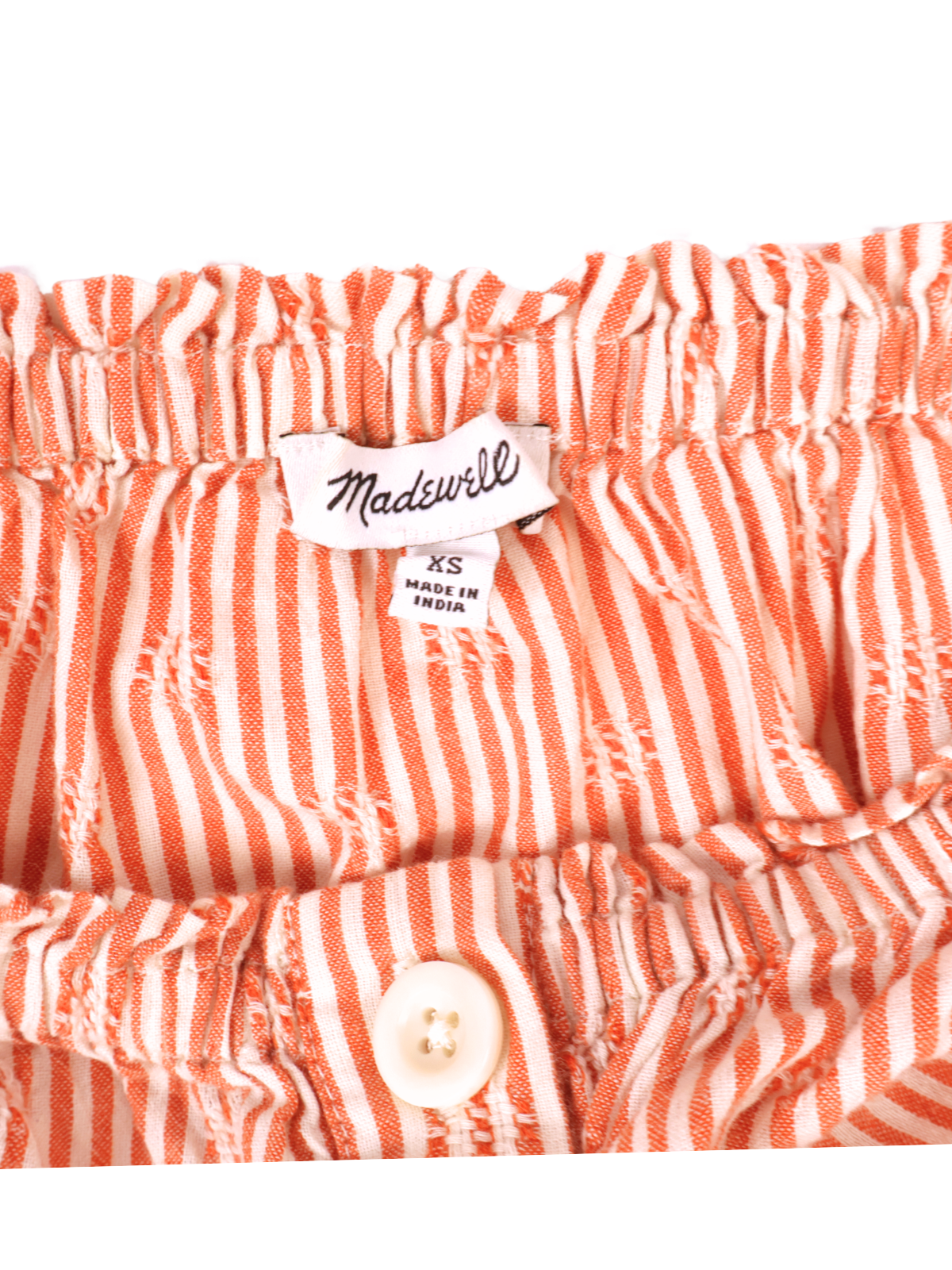 Madewell Orange Stripe Puff Sleeve Crop Blouse – Square Neck Feminine Top (Size XS)