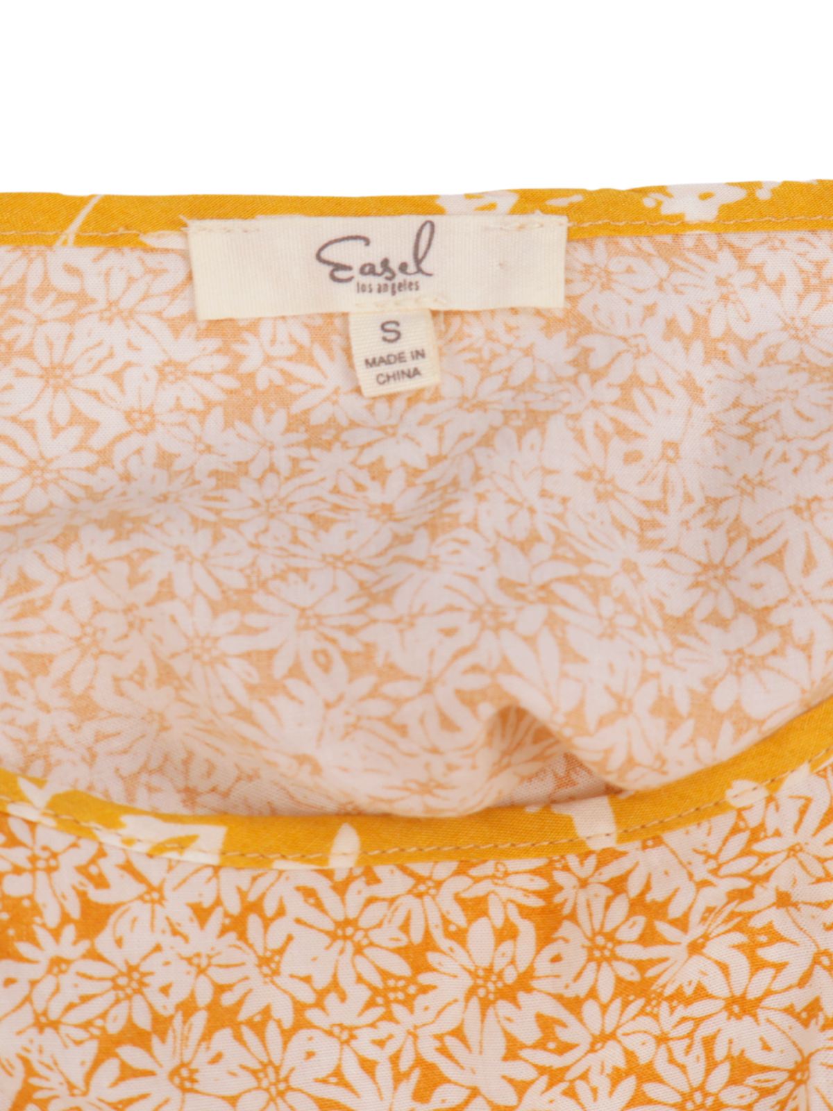 Easel Yellow Floral Babydoll Blouse | Boho Flowy Tank Top | Small