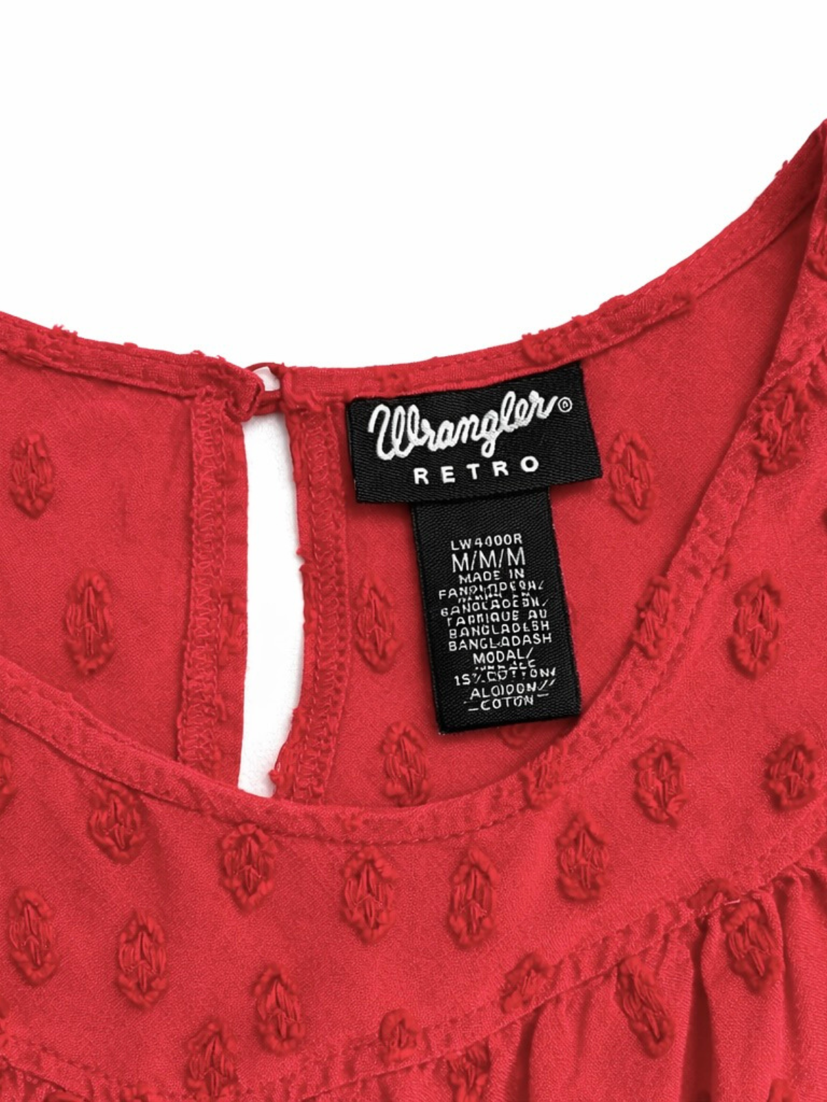 Wrangler Retro Textured Red Peasant Blouse Size Medium Boho Western