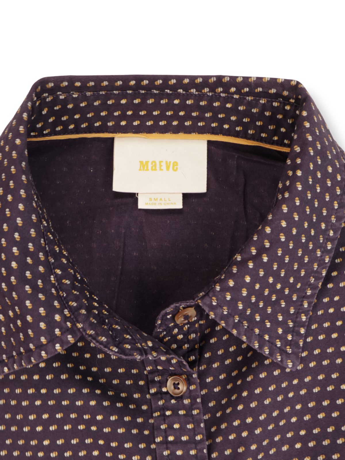 Maeve Anthropologie Blouse Size S | Navy Printed Button Front Peplum Style Top