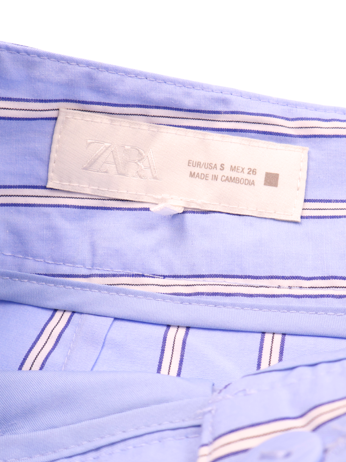 Zara Blue Stripe Belted Shorts | High Waist | Size 26 | NWOT