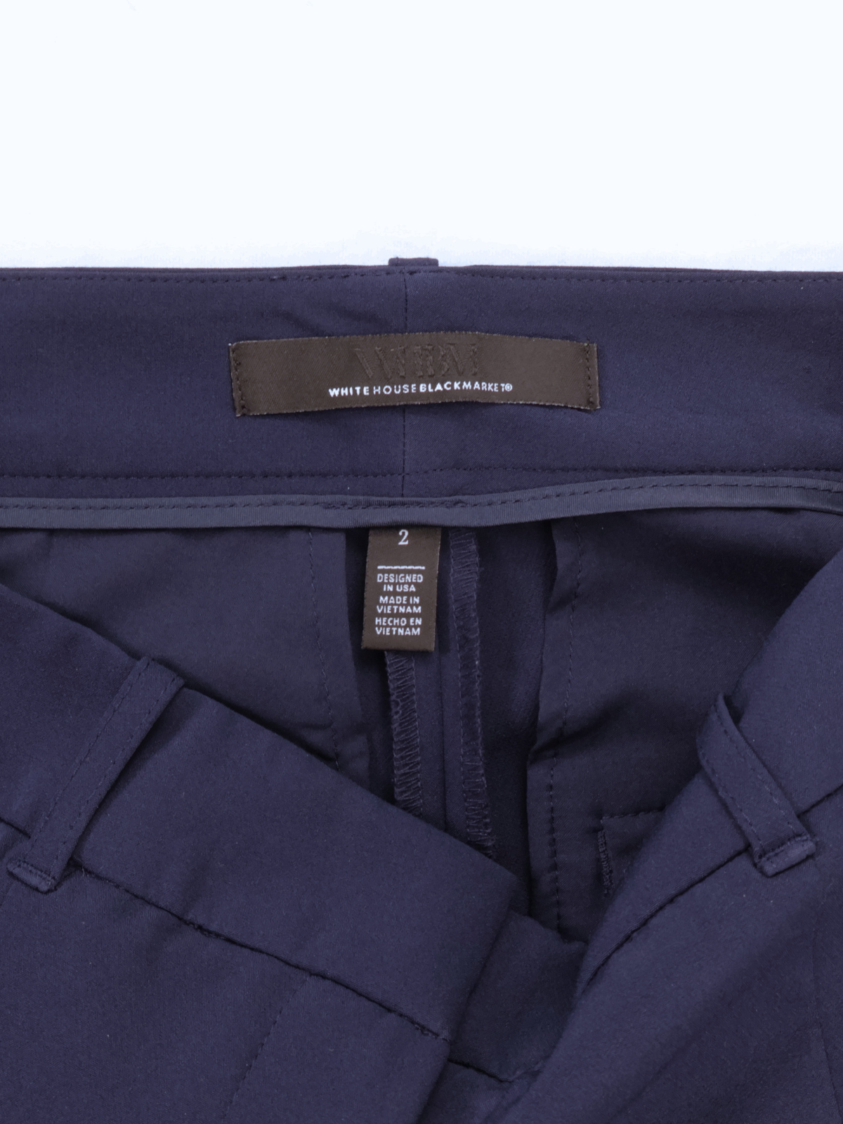 White House Black Market High-Rise Navy Trousers – Tailored Wide Leg (Size 2)