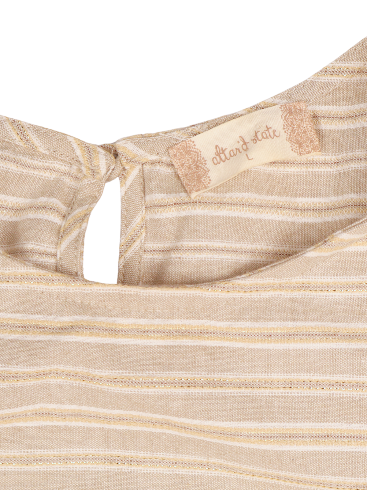 Altar’d State Beige Stripe Fringe Lace Tank Top Size Large Boho Linen Blend