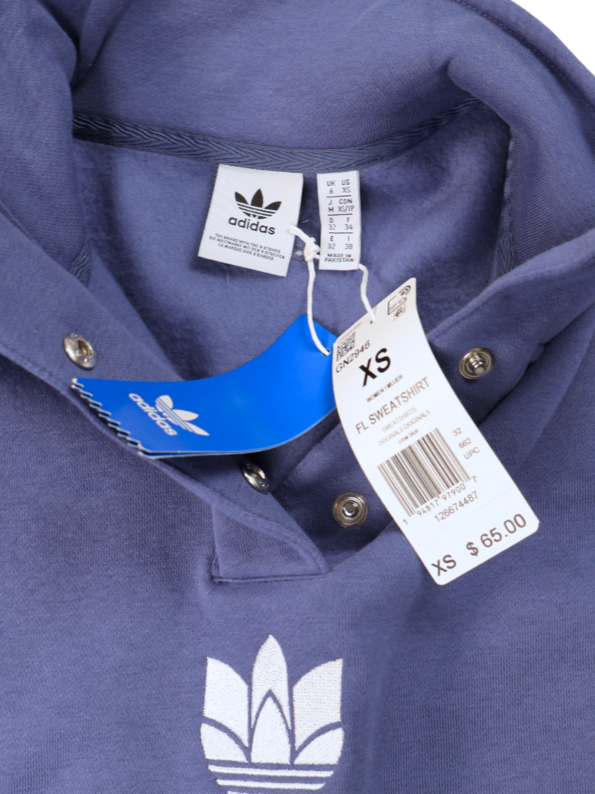 Adidas Originals Mock Neck Sweatshirt XS NWT Blue Snap Pullover