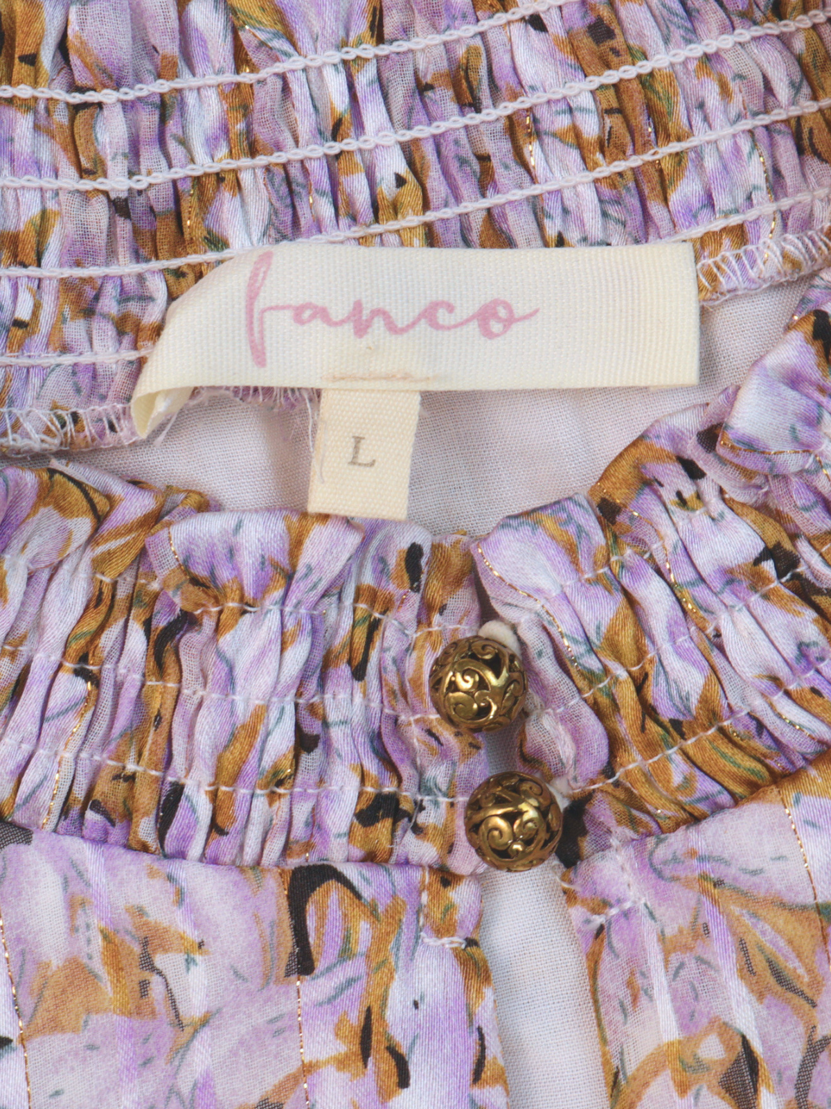 Franco Purple & Gold Metallic Dress – Romantic Smocked Waist Mini | Size Large