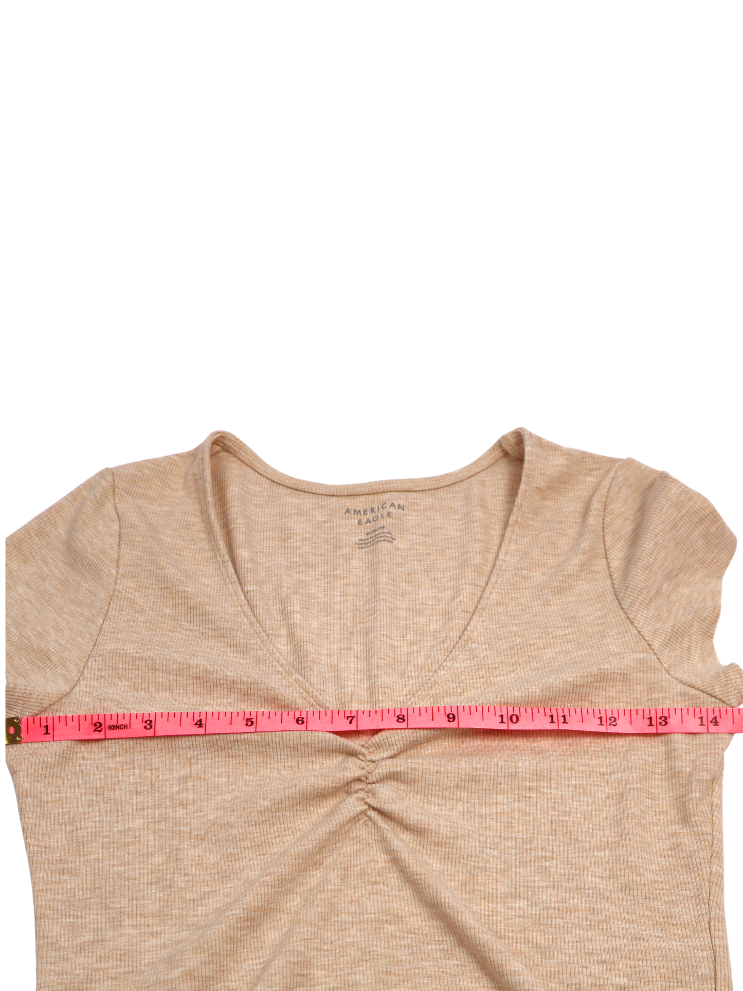 American Eagle Ruched V-Neck Bodysuit – Soft Neutral Essential | Size M