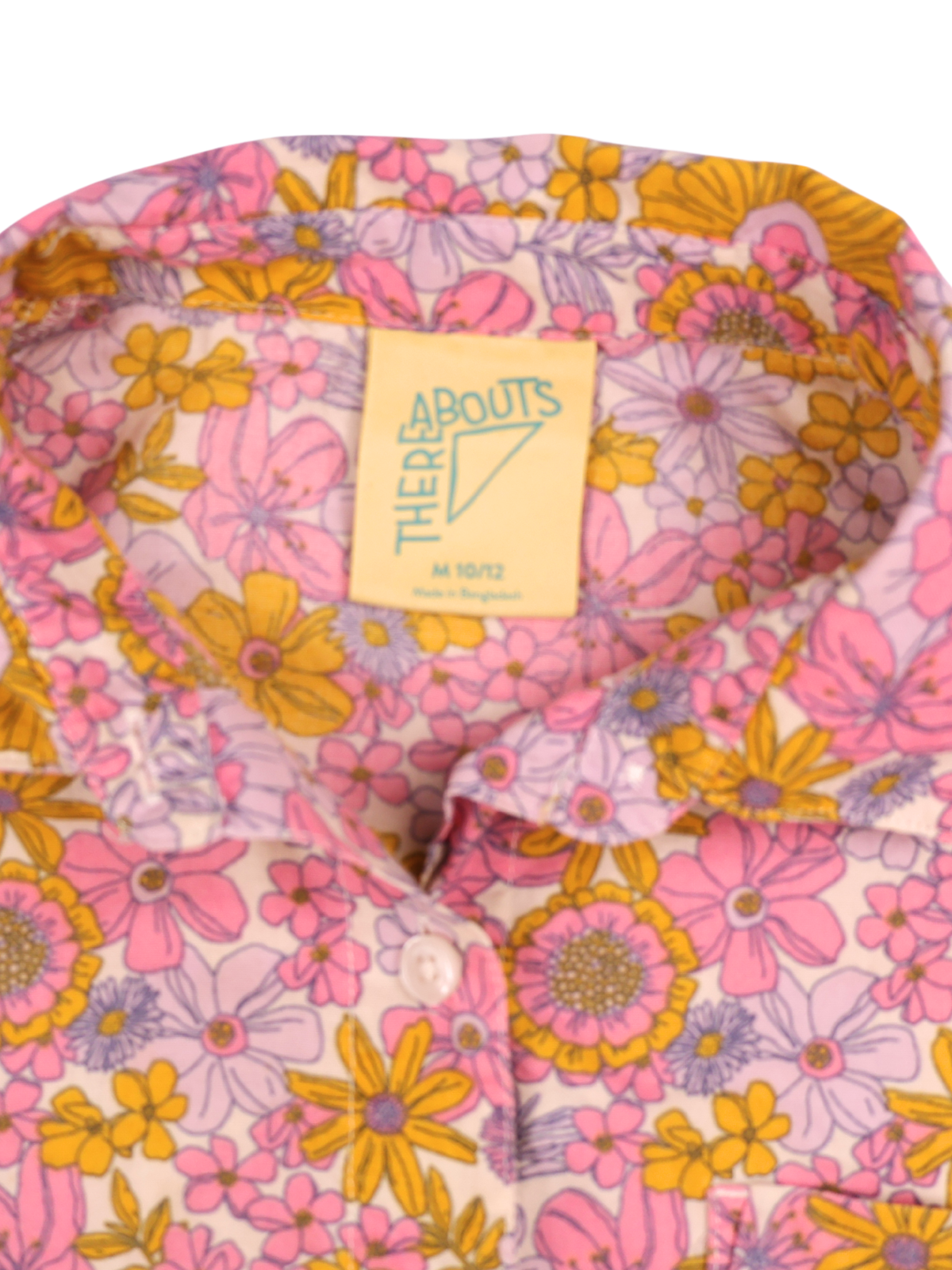 Thereabouts Retro Floral Button Up Shirt Kids Medium 10/12 Pink Yellow