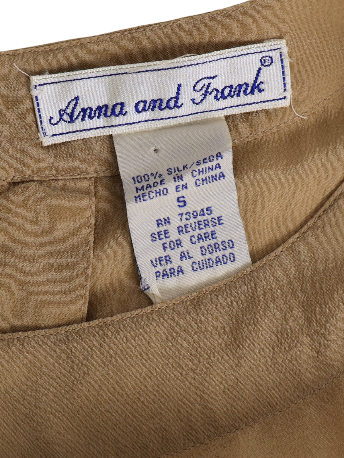 Anna & Frank 100% Silk Blouse Small Tan Nude Short Sleeve Minimalist
