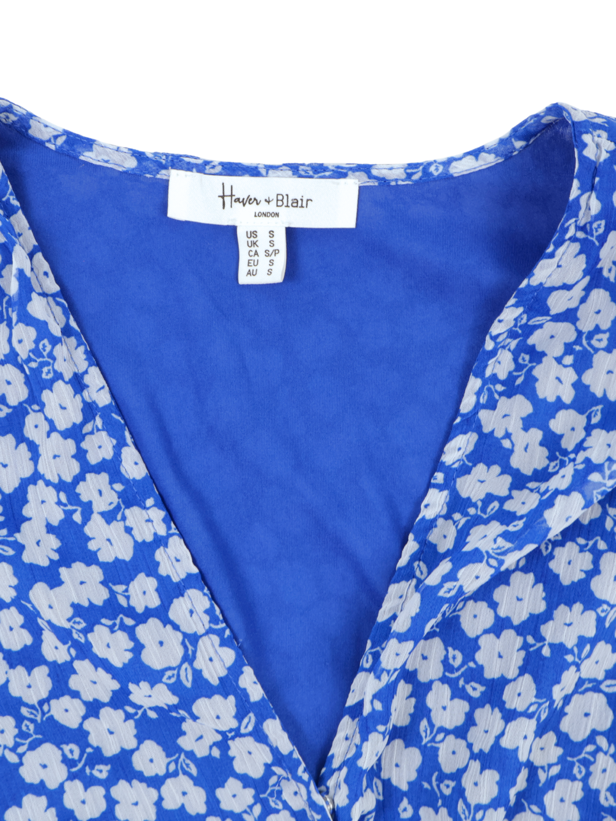 Haver & Blair Blue Floral Smocked Crop Blouse – Feminine Wrap Style (Size Small)