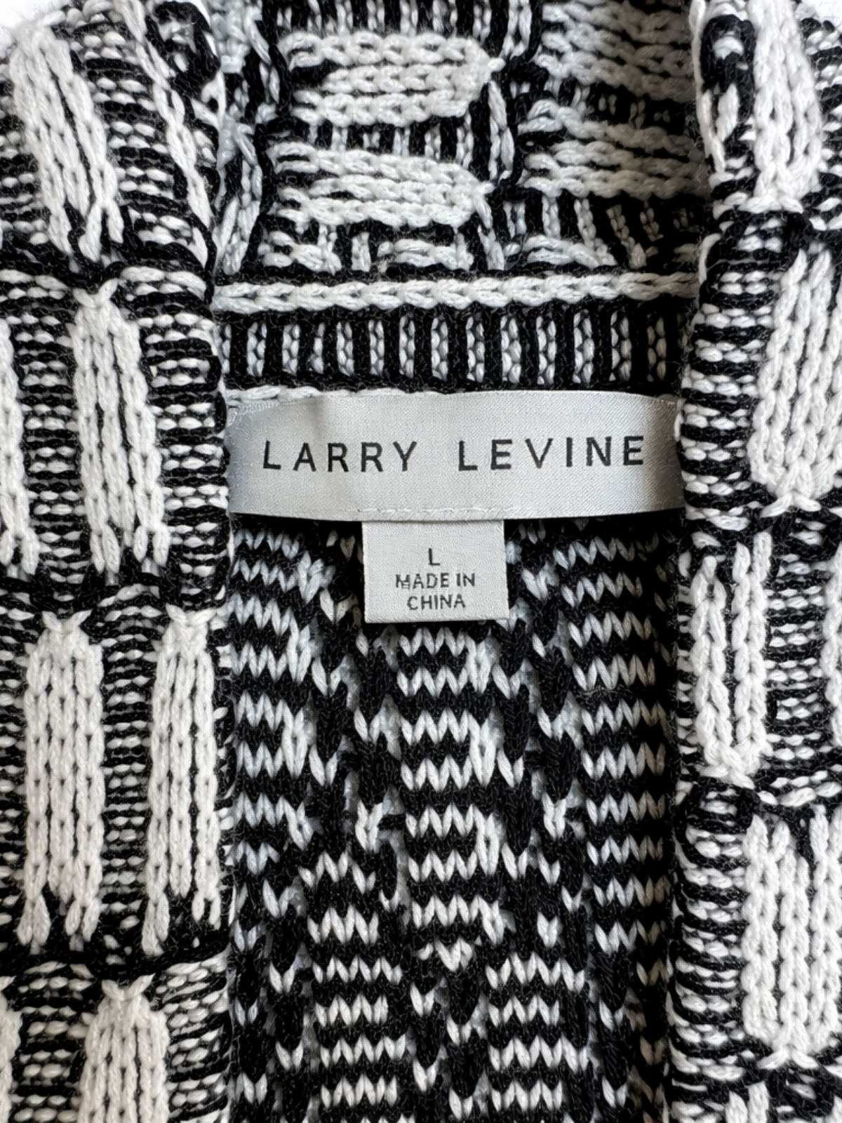 Larry Levine Black & White Open Knit Dolman Cardigan Sweater Size Large Boho Textured