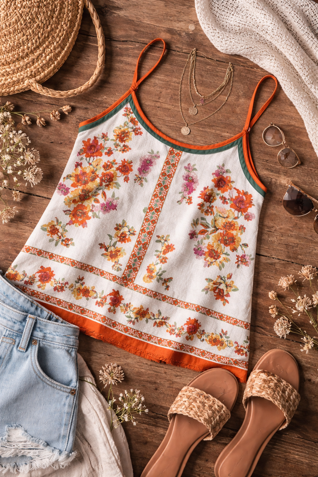 Blu Pepper Floral Tank Top – Ivory Multi | Size Small