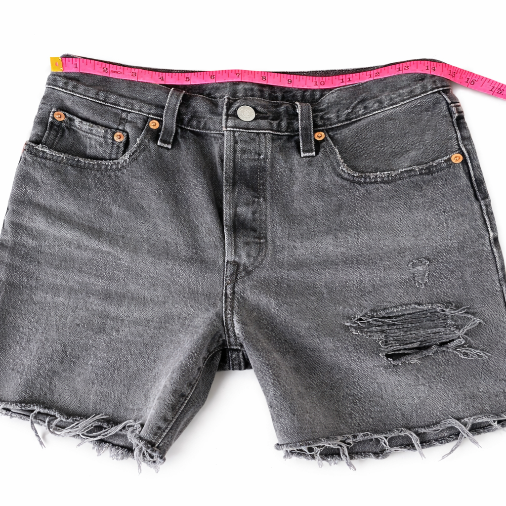 Levi’s 504 Black Distressed Denim Shorts – Size W28