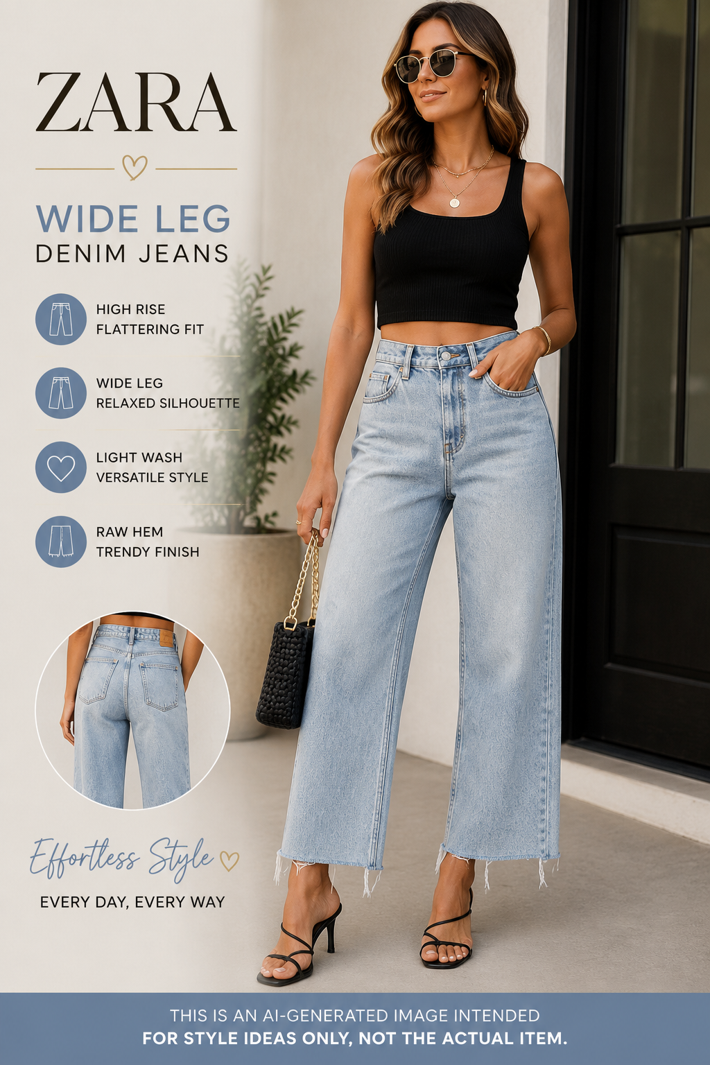 Zara High Rise Wide Leg Jeans Size 6 Light Wash Raw Hem Cropped Denim