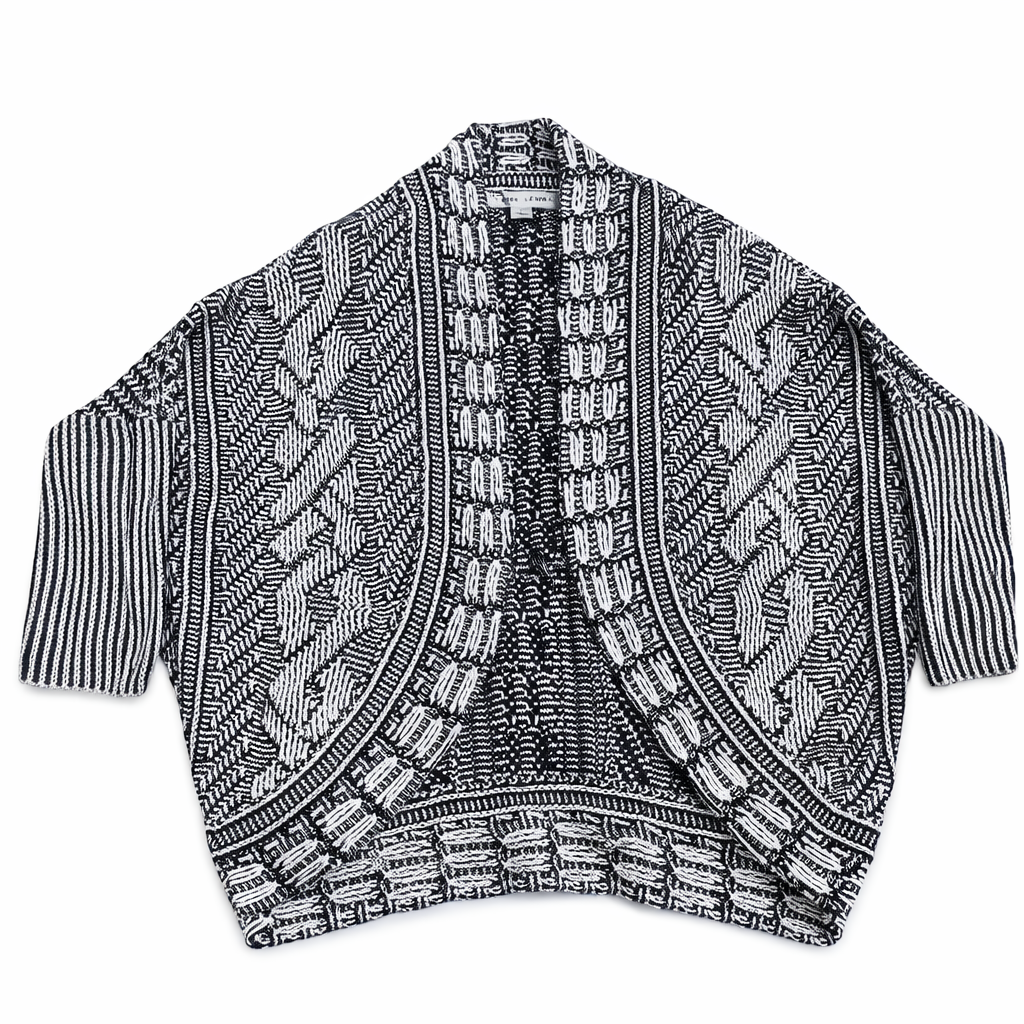 Larry Levine Black & White Open Knit Cardigan – Size Large