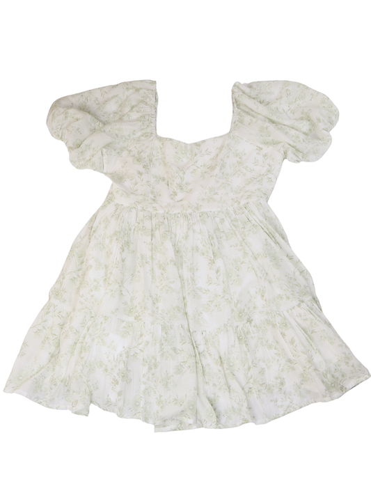 Alter’d State Floral Puff Sleeve Tiered Dress 2XL White Green Cottagecore Romantic