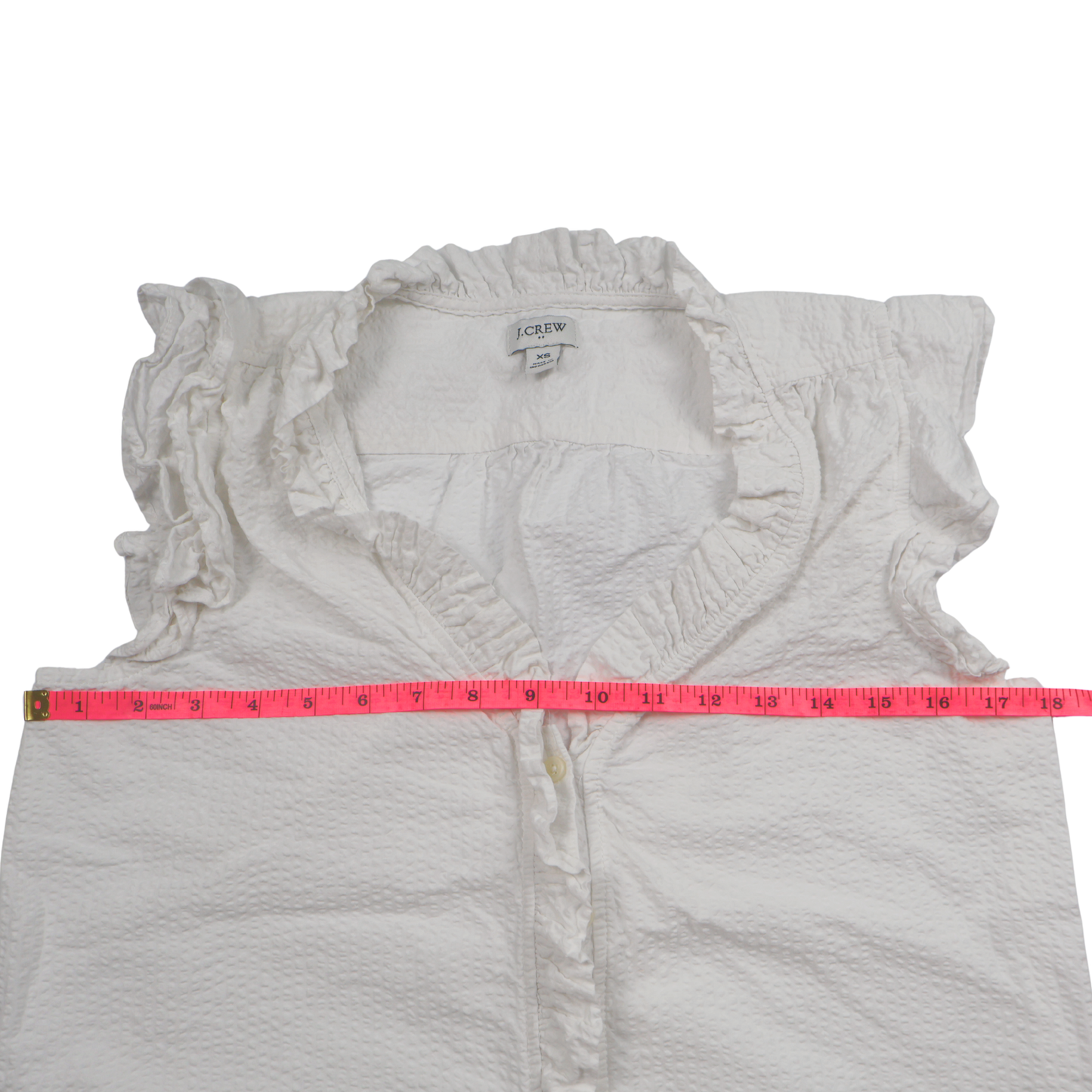 J.Crew White Ruffle Blouse – Size XS – Feminine Sleeveless Textured Top