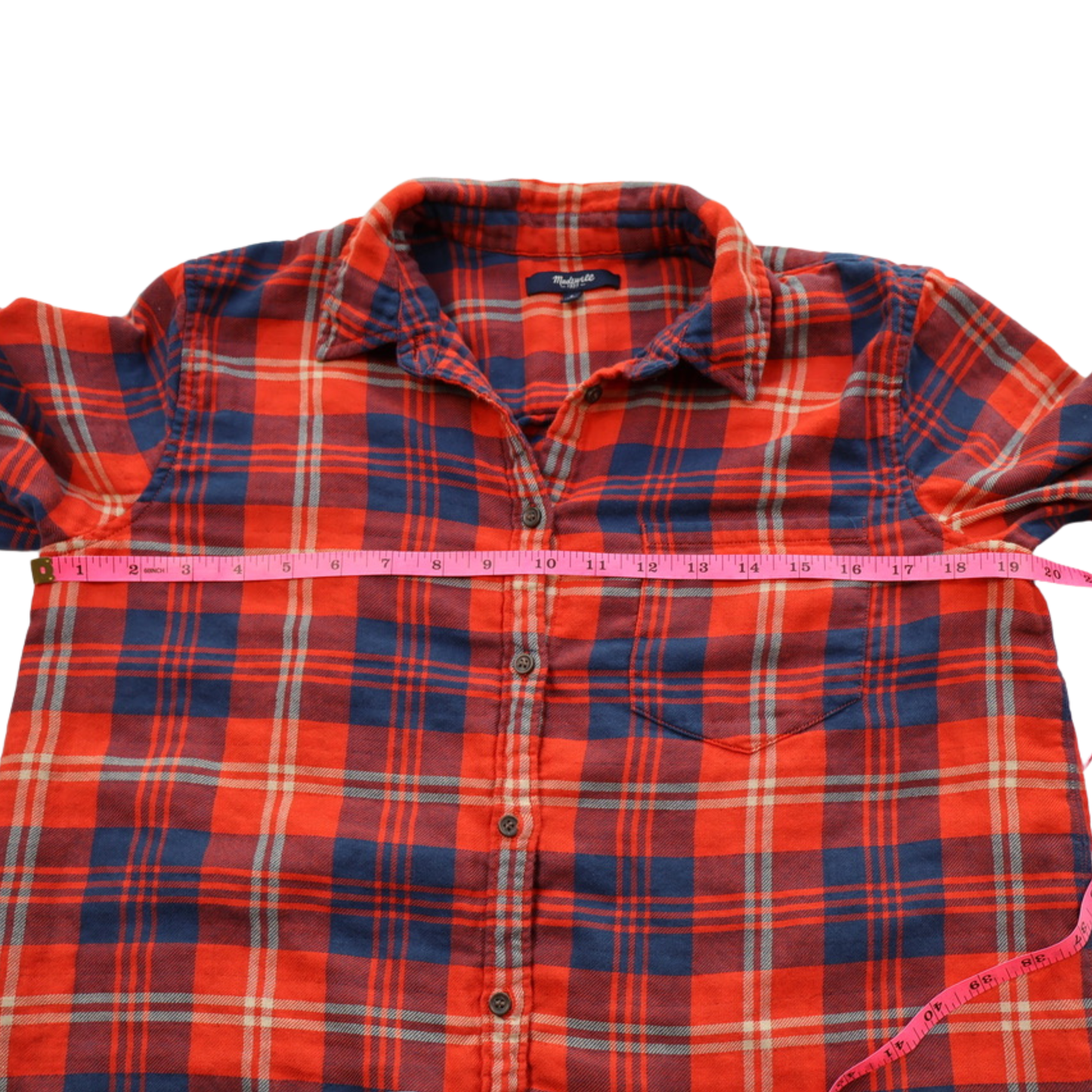 Madewell Plaid Flannel Shirt Red Blue Contrast Detail Button Down Size Small Soft Cotton