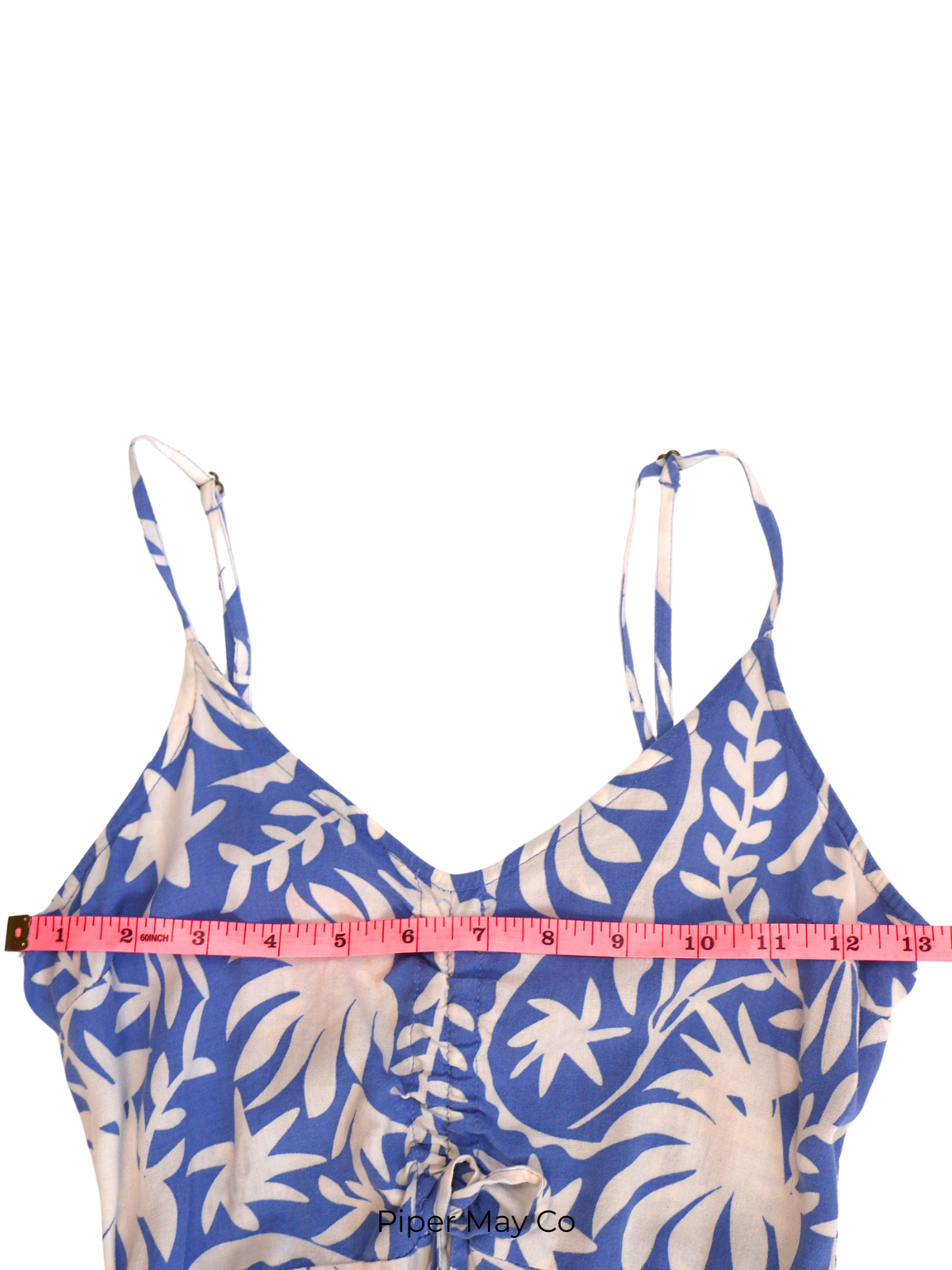 Japna Blue & Cream Tropical Wide-Leg Romper | Effortless Resort Statement | Size XS