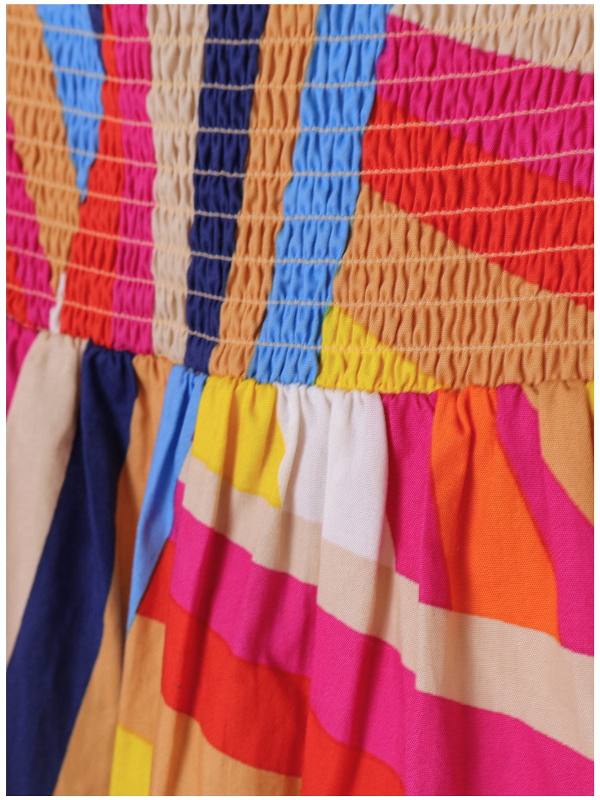 Flying Tomato Abstract Multicolor Smocked Tiered Dress Medium Tie Strap