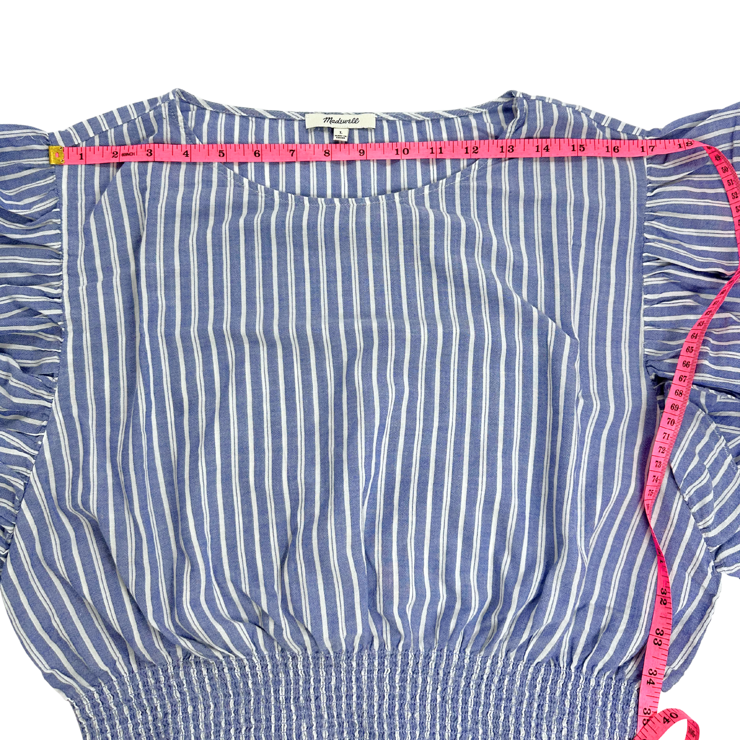 Madewell Blue & White Striped Smocked Ruffle Blouse – Size Large