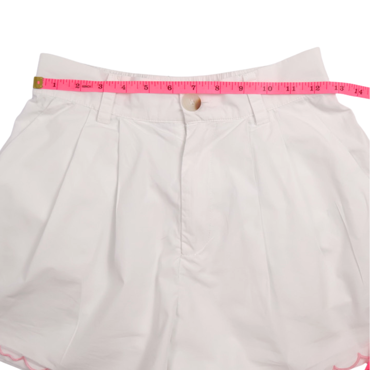 Mable Scalloped Hem Shorts – White & Pink Embroidered | Size Small