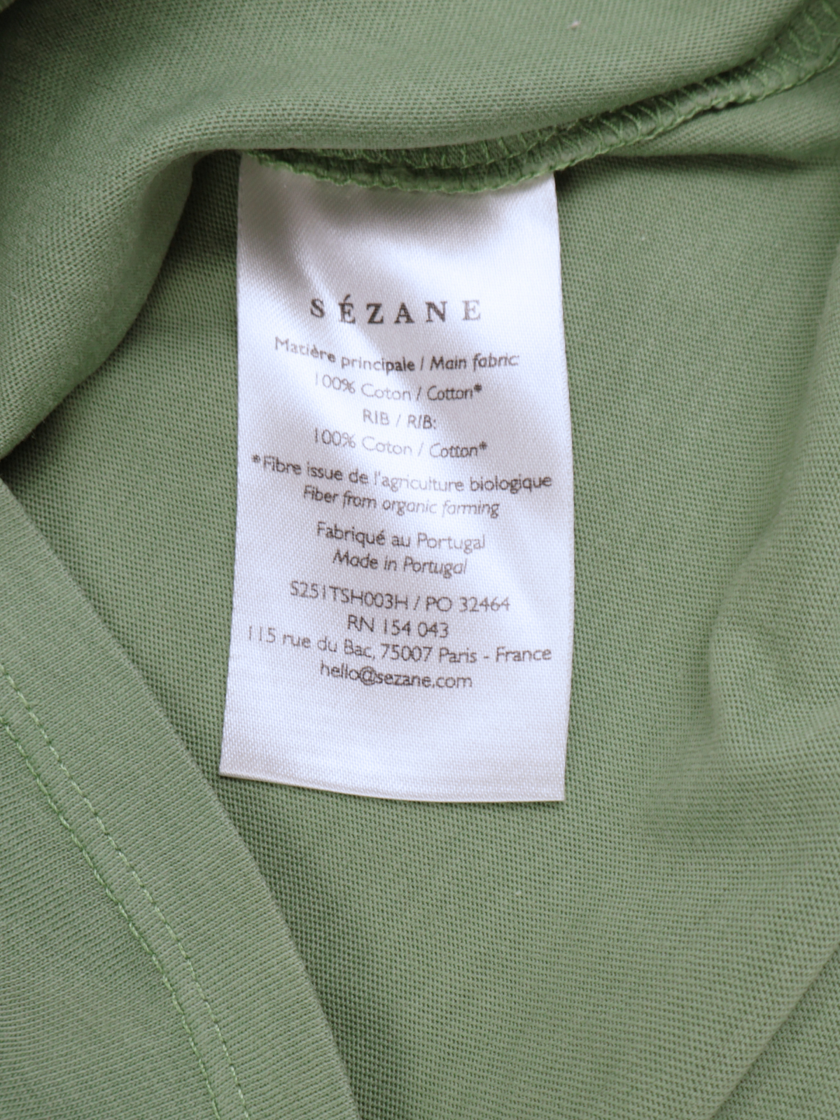 Sézane Essential Green Tee Size S | French Minimalist Cotton Top | Elevated Basic