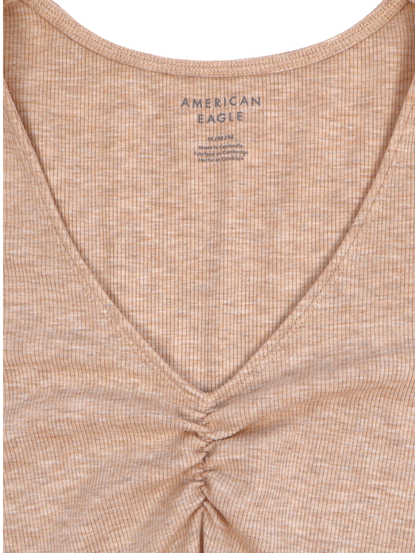 American Eagle Ruched V-Neck Bodysuit – Soft Neutral Essential | Size M