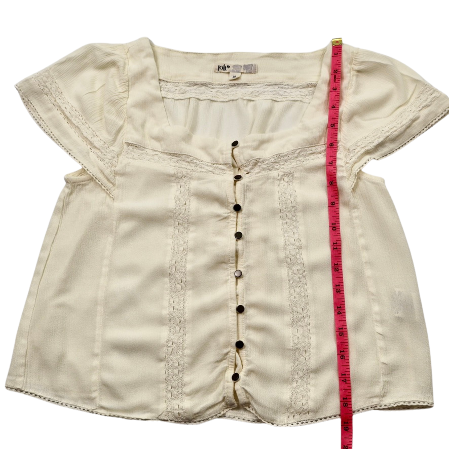 Jolt Lace Trim Button Blouse – Soft Cream | Size Medium