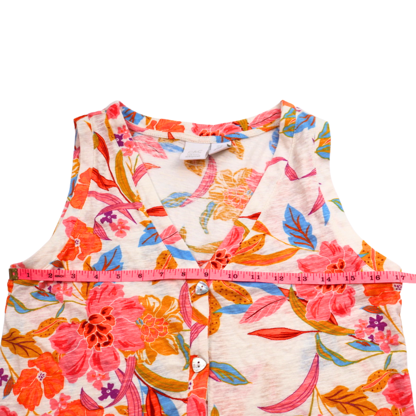 C & C California Floral Button Front Tank Top Size Medium