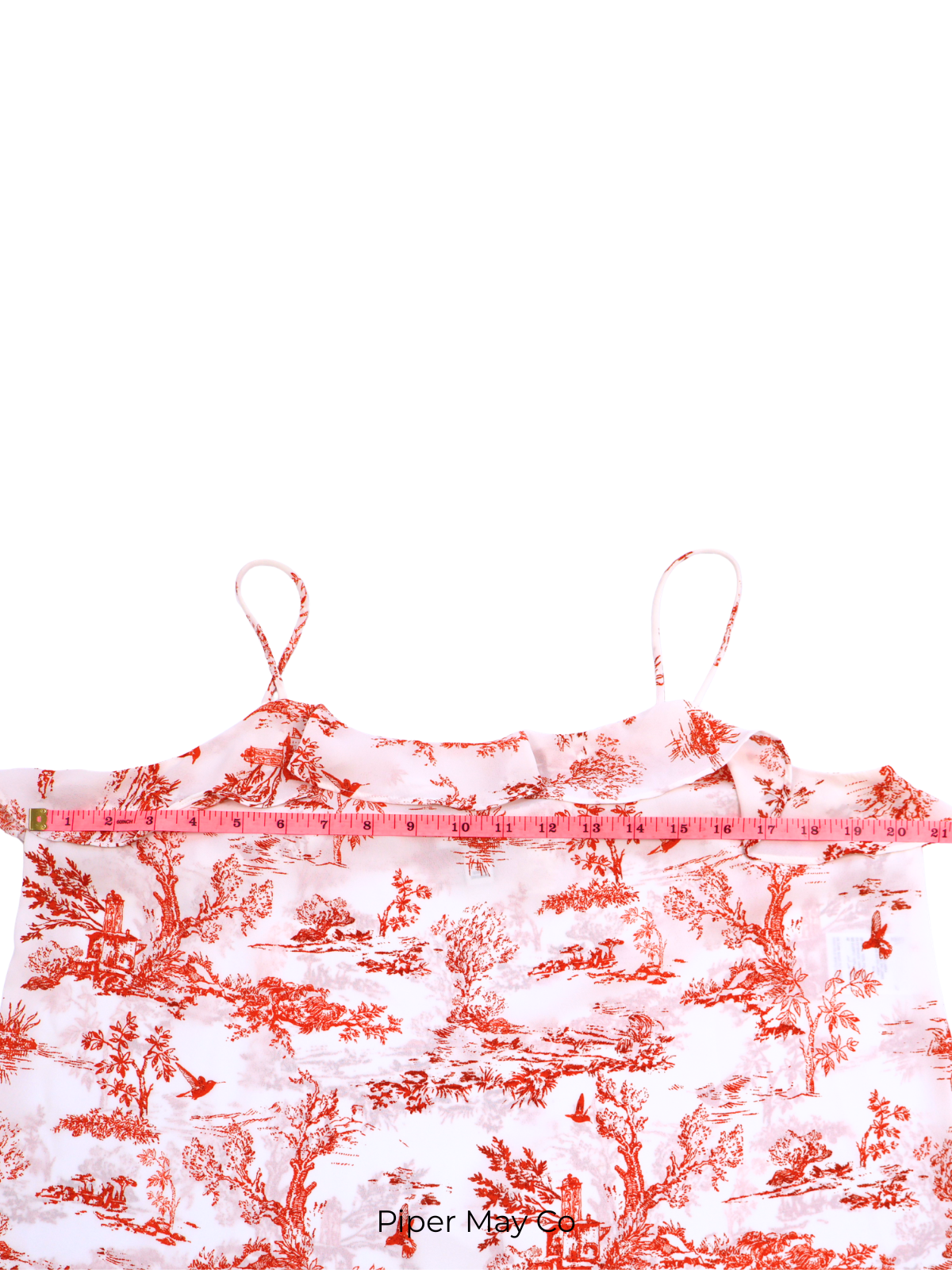 Bar III Red Toile Ruffle Camisole Tank – Statement Print | Size Large