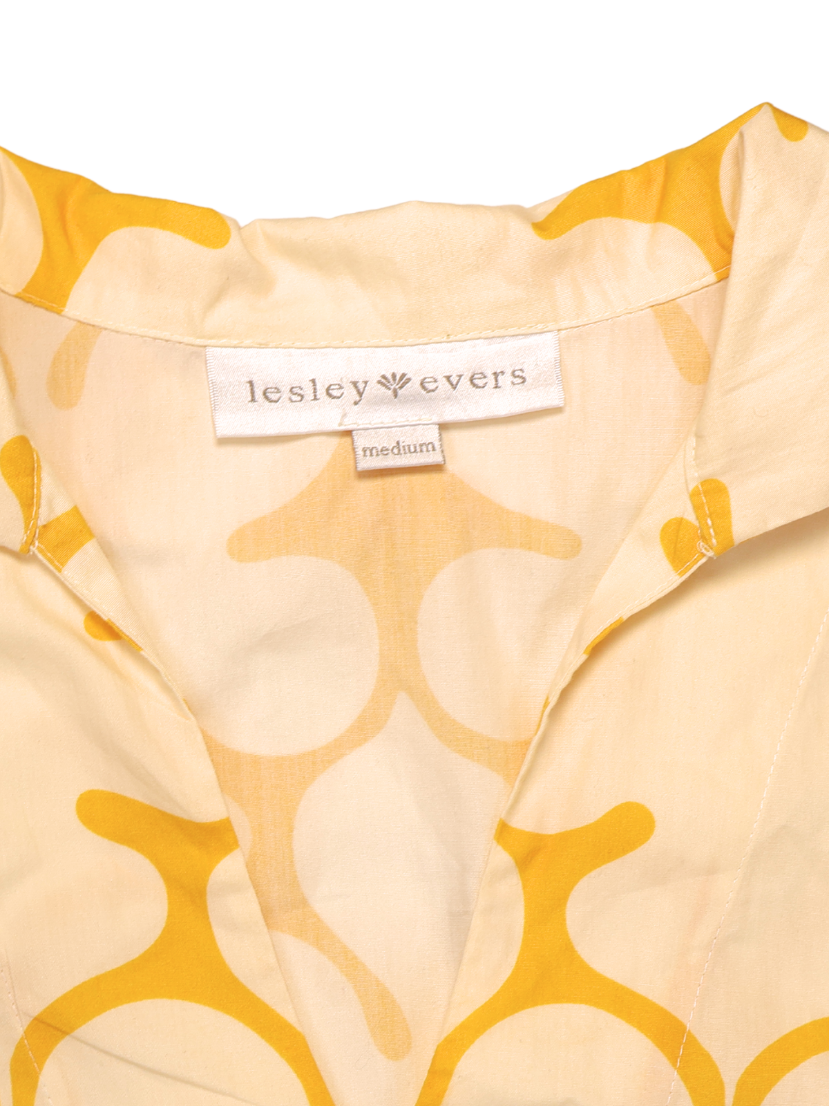 Lesley Evers Sleeveless Shift Dress Medium Yellow Geometric Collared Cotton Summer Dress
